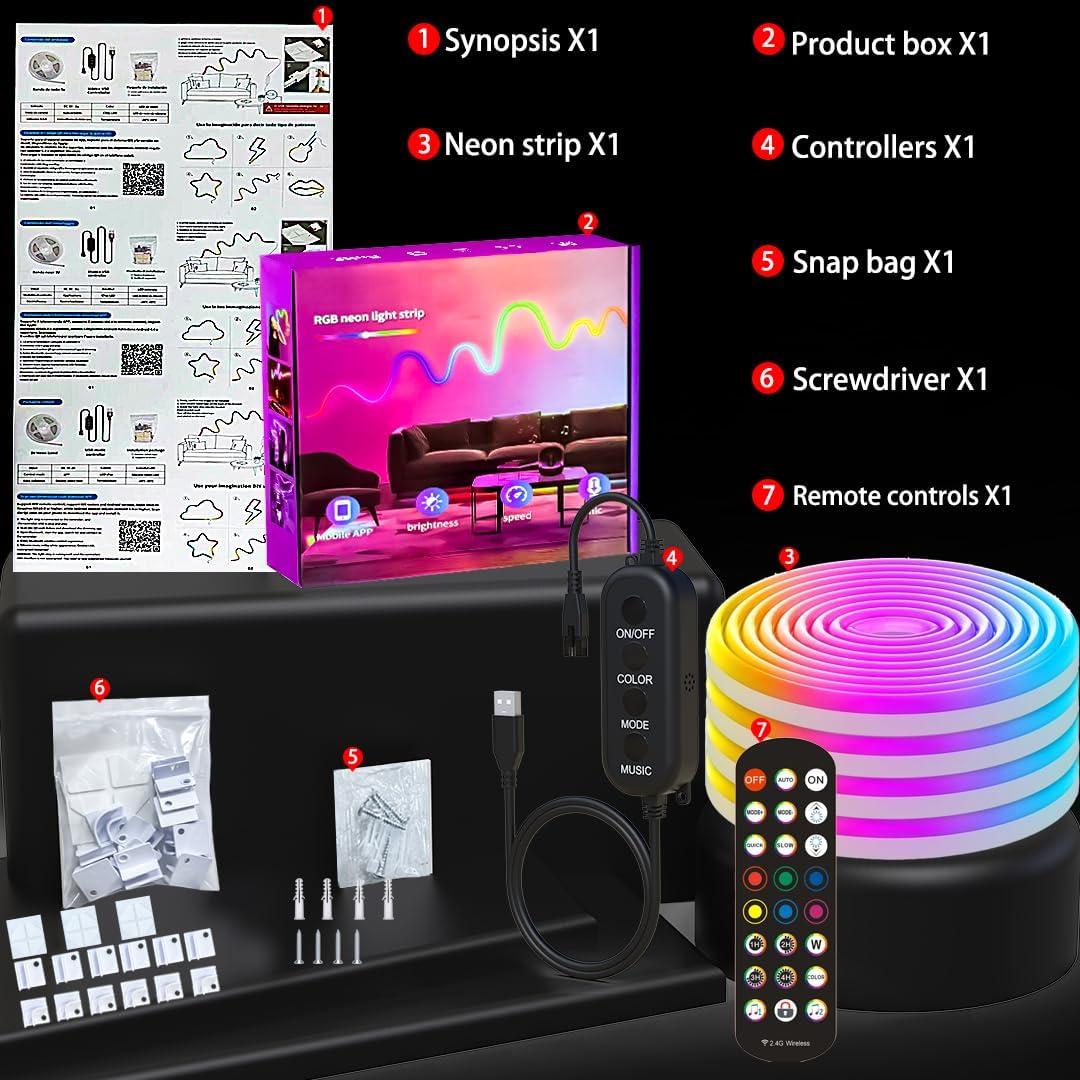 Luz de Neón LED USB JUNQOKW 2m RGB con Control Remoto