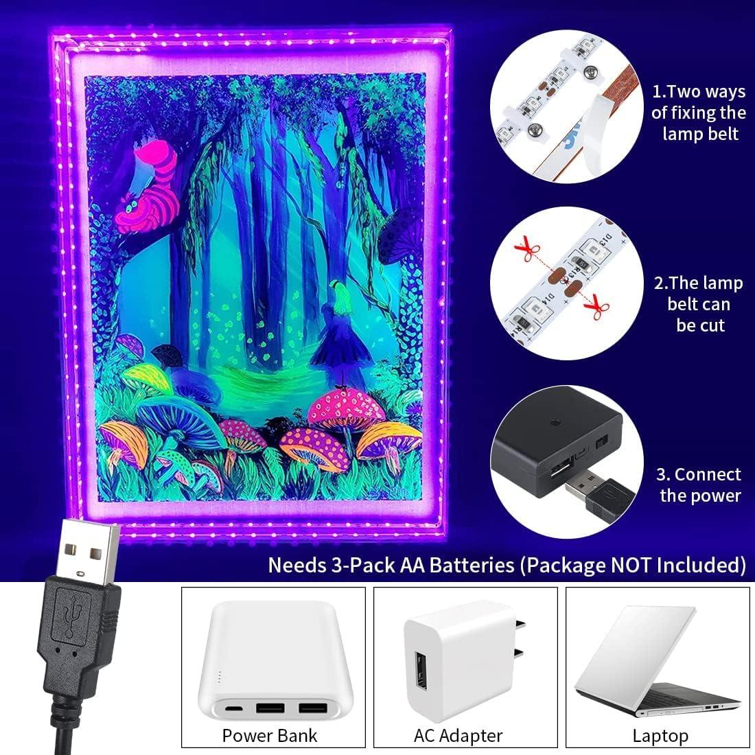 Tira de luz negra LED 5m Linstaine 300 LEDs USB y batería