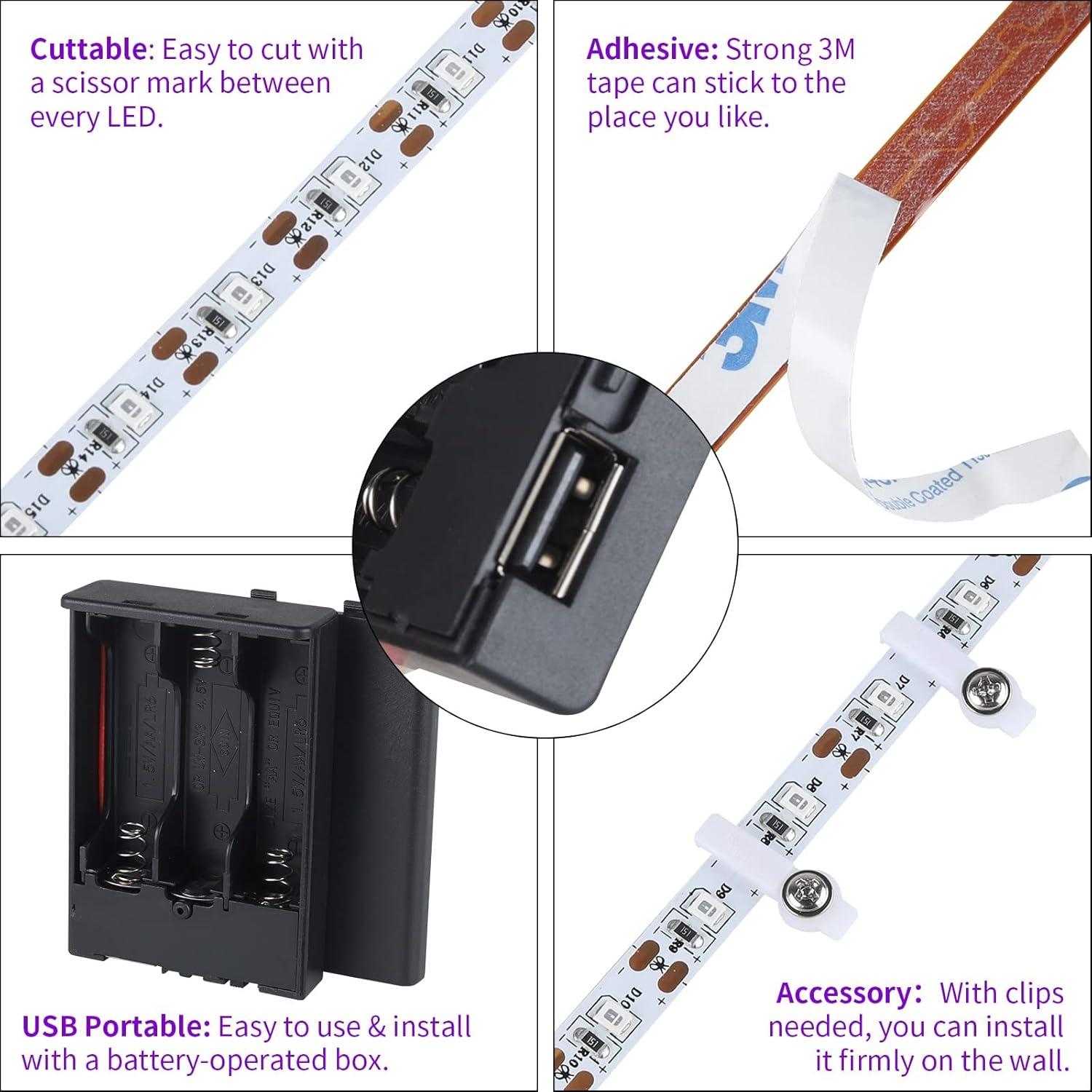 Tira de luz negra LED 5m Linstaine 300 LEDs USB y batería