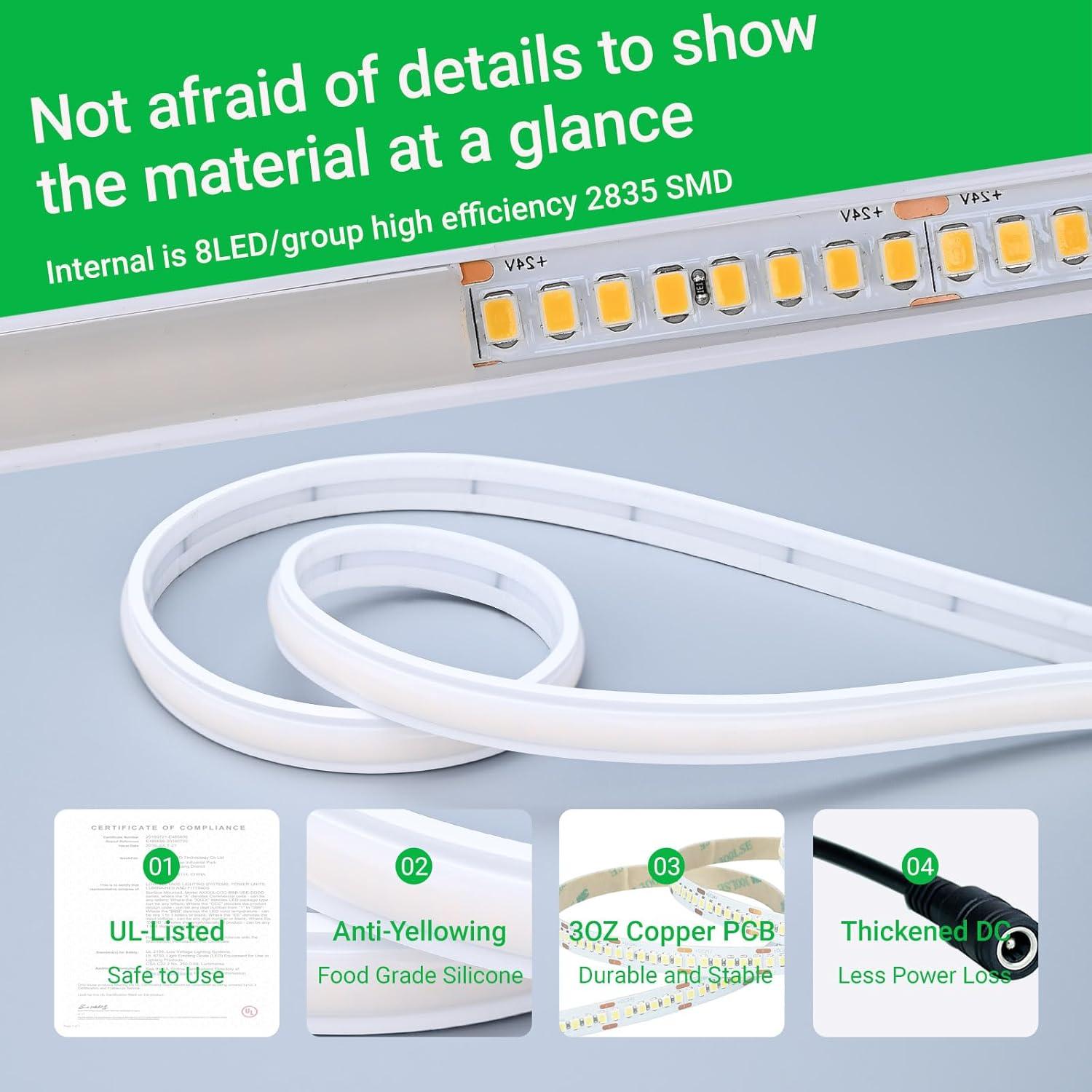 Tira LED de neón JOYLIT 24V 5M 240LEDs/M 3000K Blanco cálido