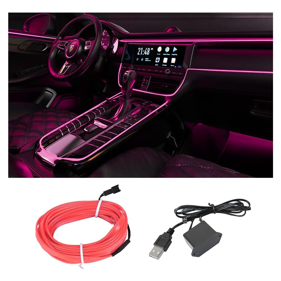Tira de luces LED HIPOPY 4.88 m Rosa para interior de auto
