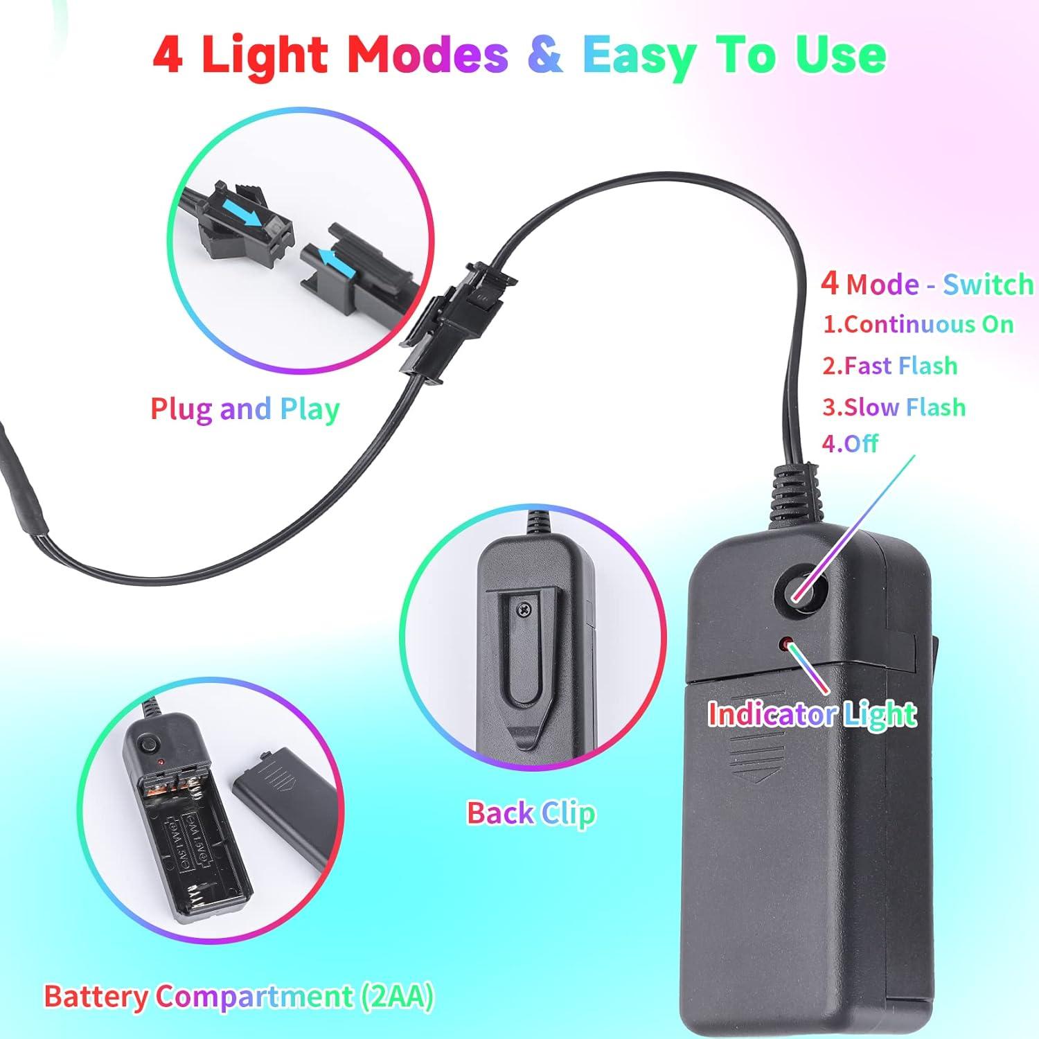 Paquete de 5 Cuerdas EL de 2.99 m Luces de Neón Portátiles