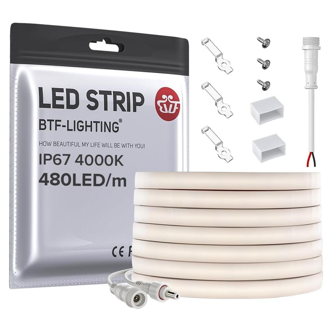 Tira LED FCOB BTF-LIGHTING 5M IP67 4000K 480LED/m Blanco