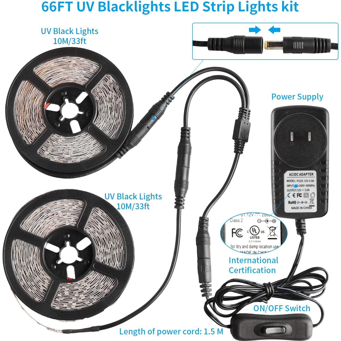 Cinta de luz negra LED YQNLIFA 12.19m 720 LEDs para fiestas
