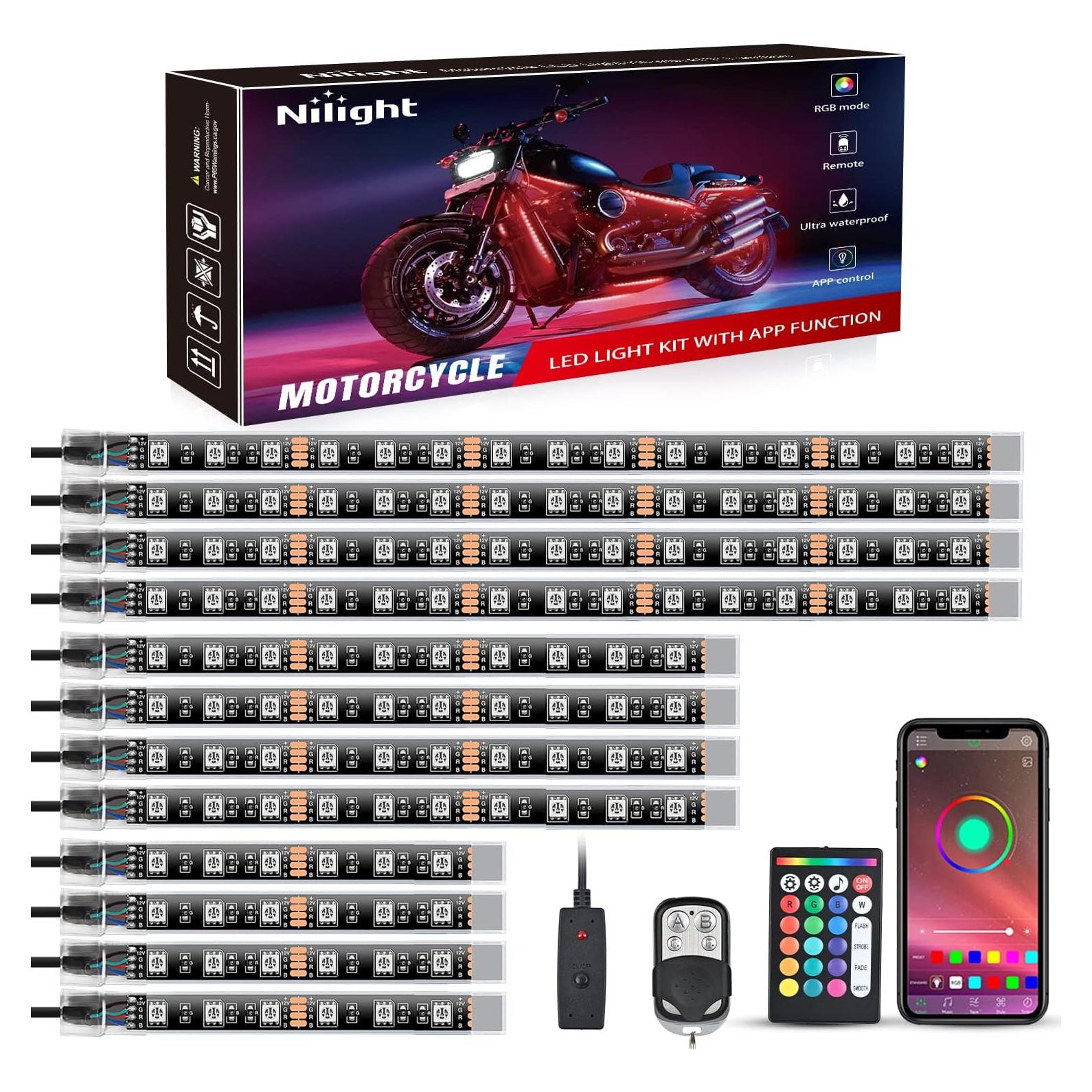 Kit de Luces LED RGB Nilight 12PCS para Motocicleta Impermeable