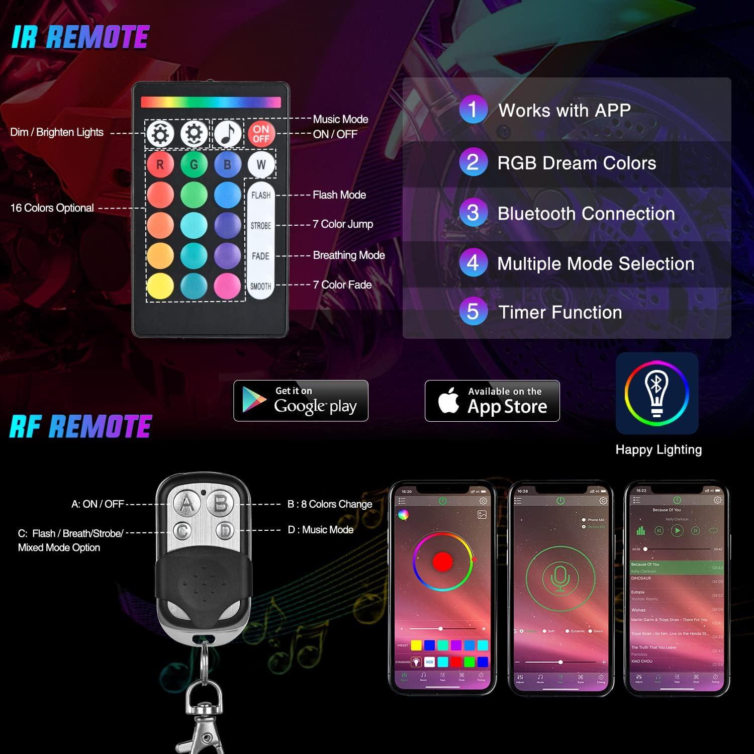 Kit de Luces LED RGB Nilight 12PCS para Motocicleta Impermeable