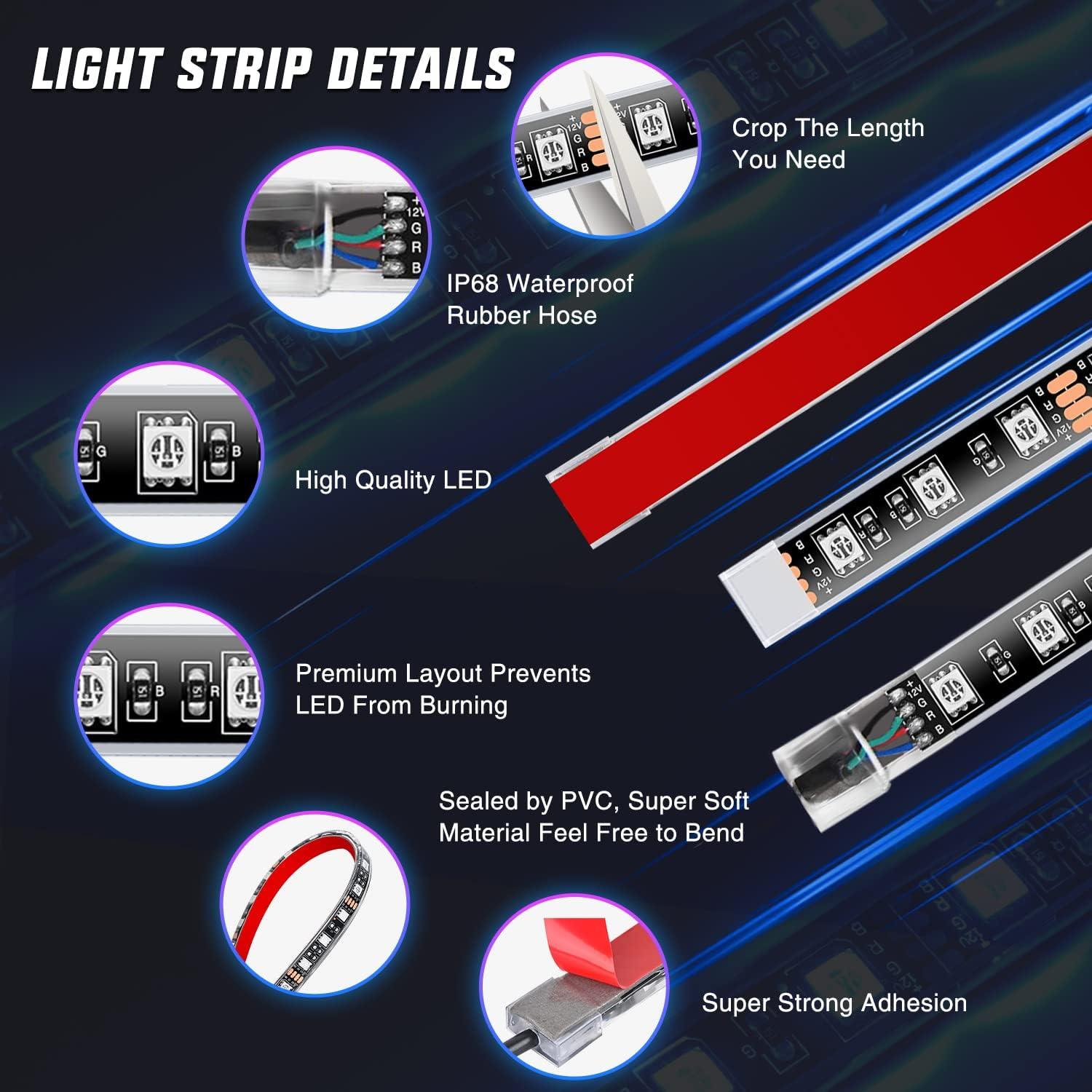 Kit de Luces LED RGB Nilight 12PCS para Motocicleta Impermeable