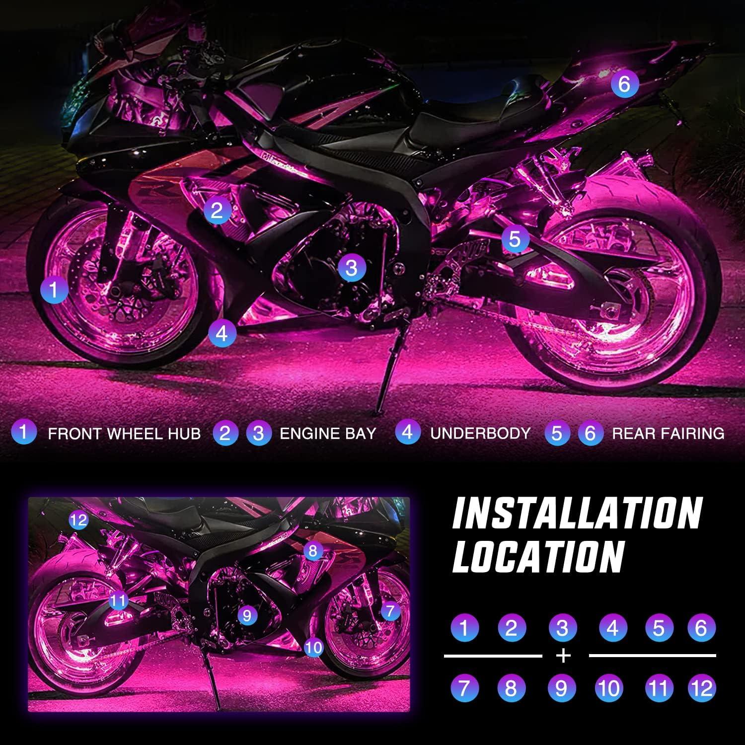 Kit de Luces LED RGB Nilight 12PCS para Motocicleta Impermeable
