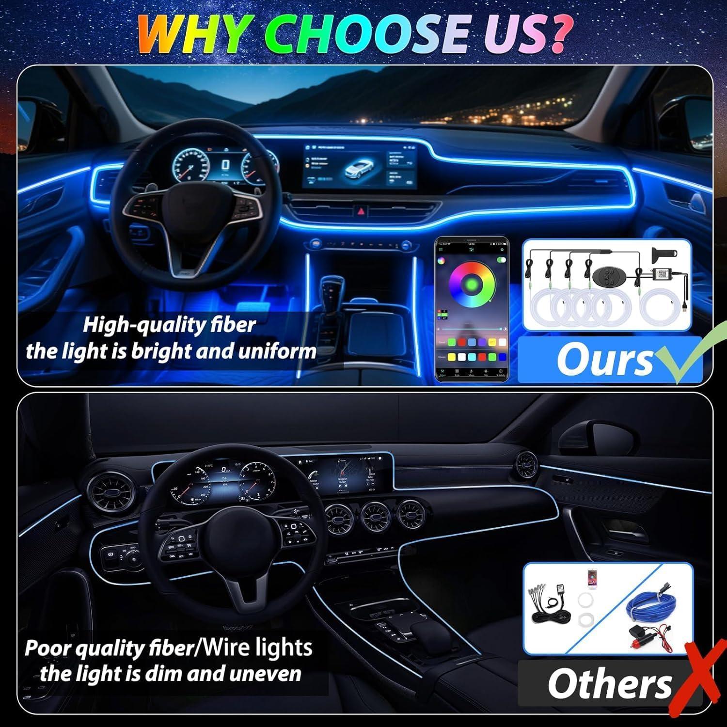 Luces LED de tira Fimker 5 en 1 RGB para coche con control app