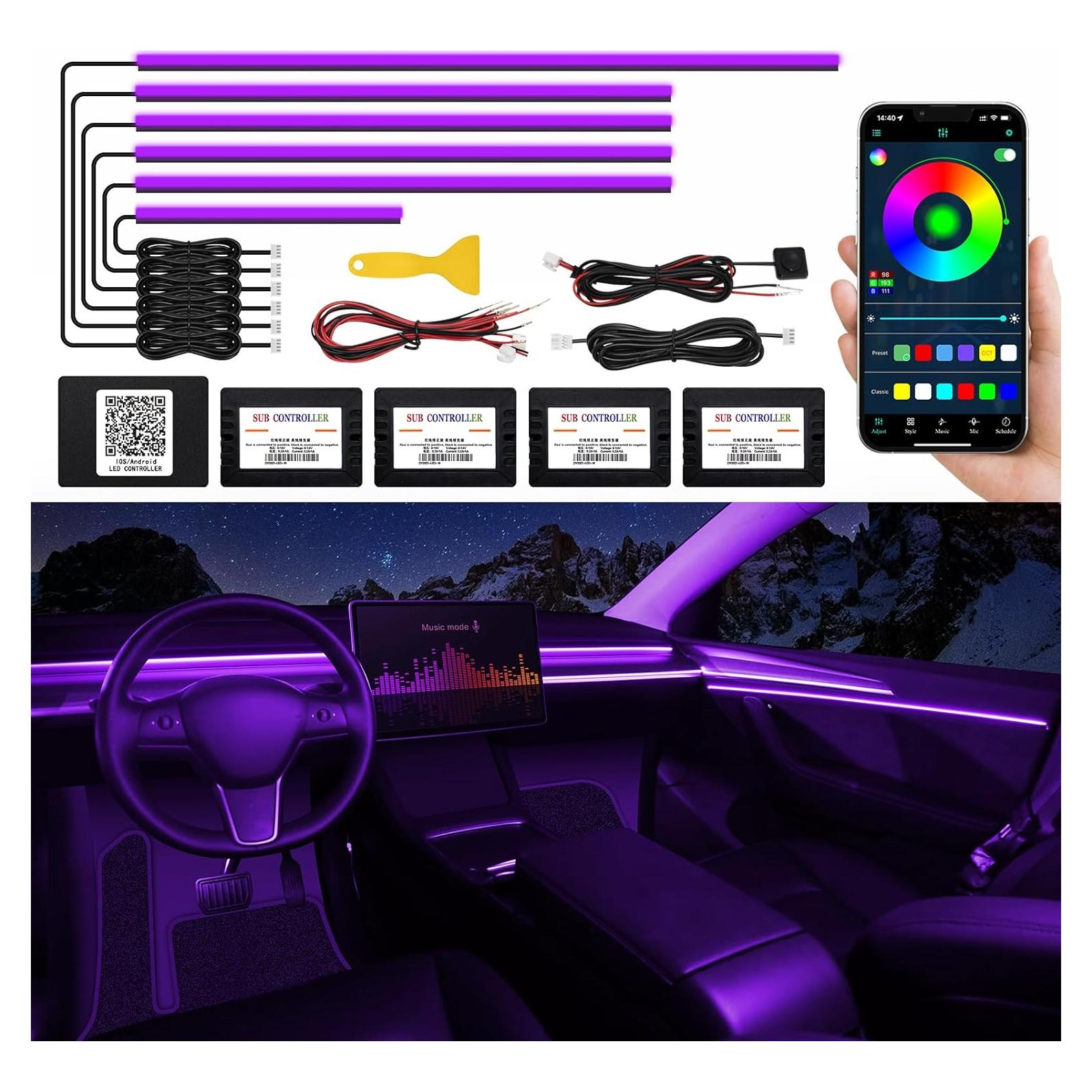 Tira de luz LED interior de coche MAODANER Acrílico 6 en 1 RGB