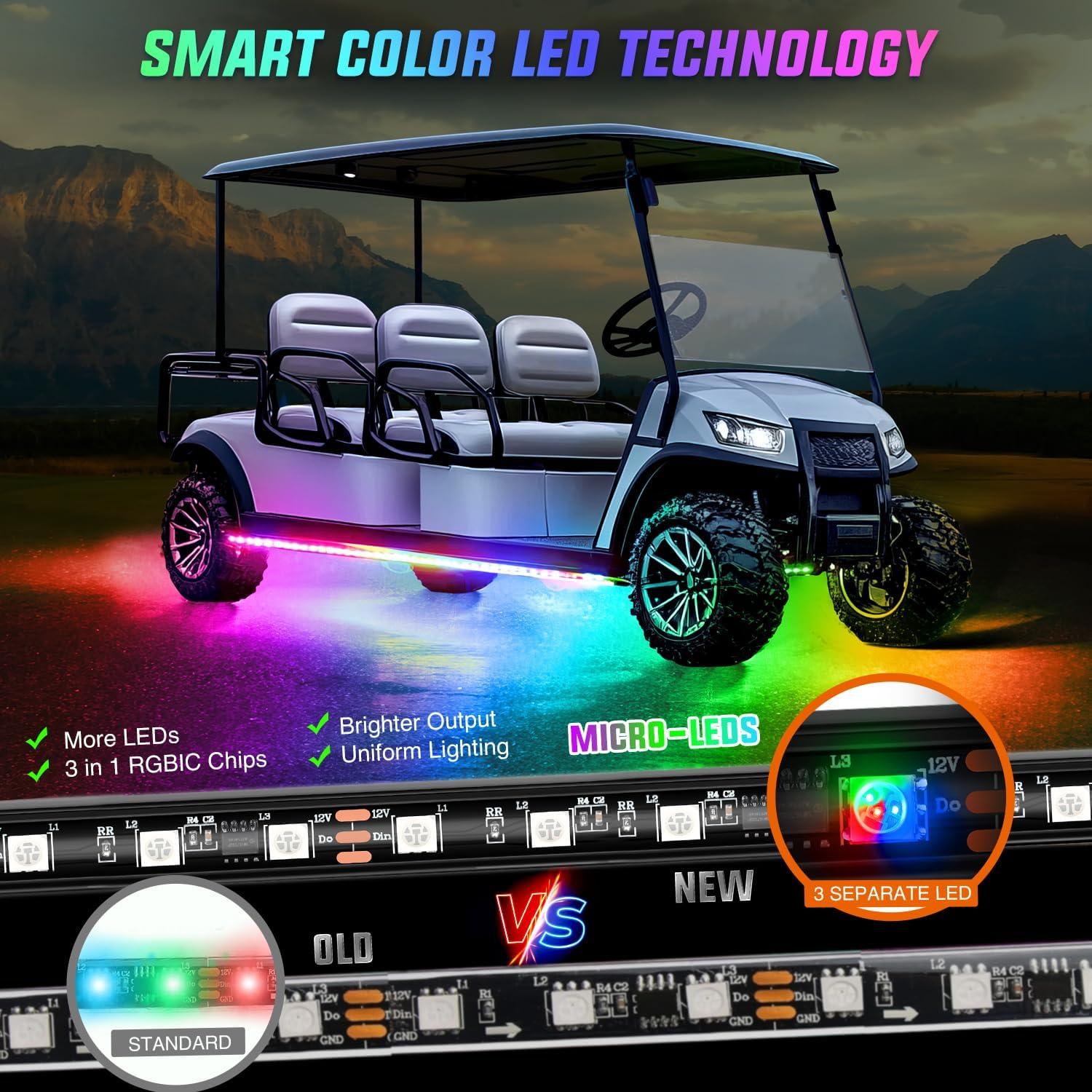 Nilight Tira de Luz LED para Carro de Golf 2PCS RGB 12-66V
