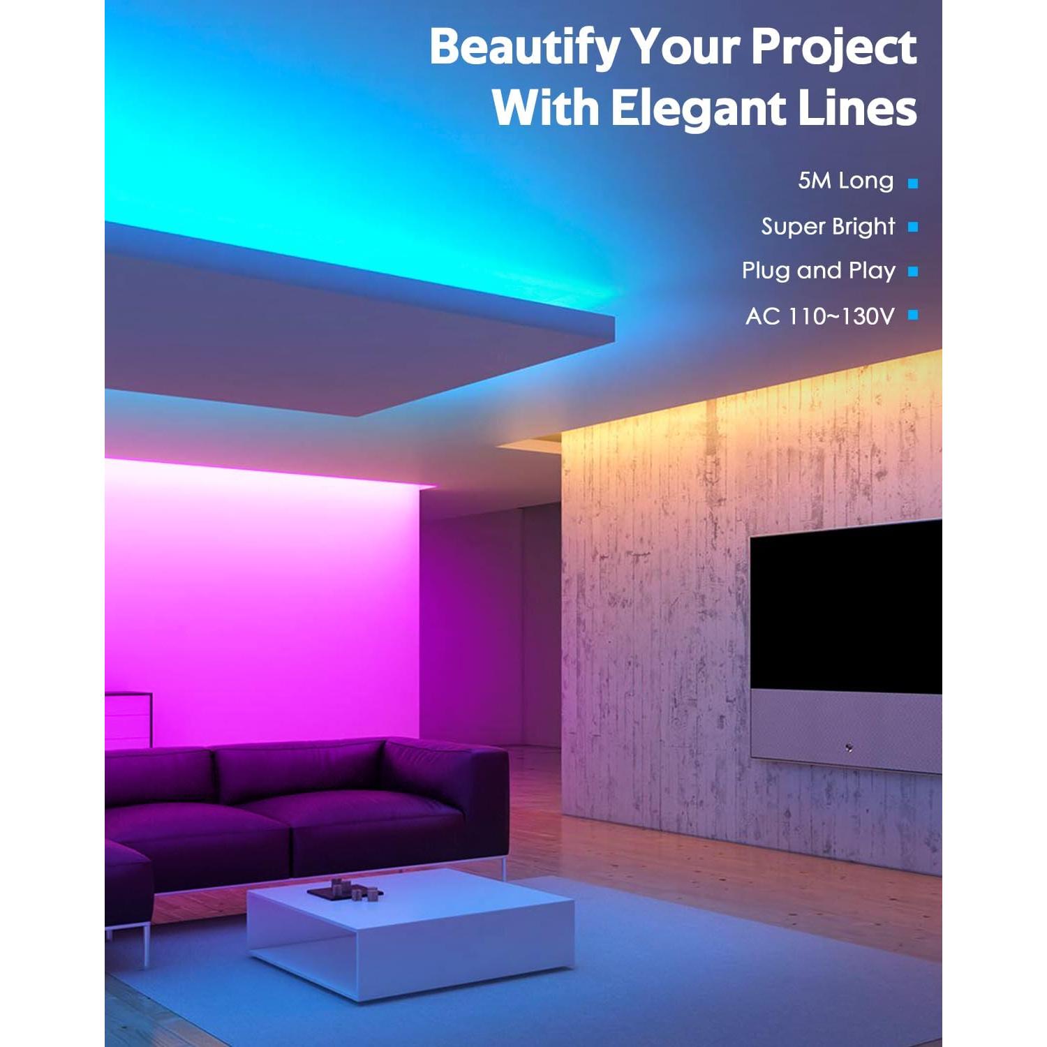 Tira de Luz Neón RGB 5M LED Impermeable 80 LEDs/M Control Remoto