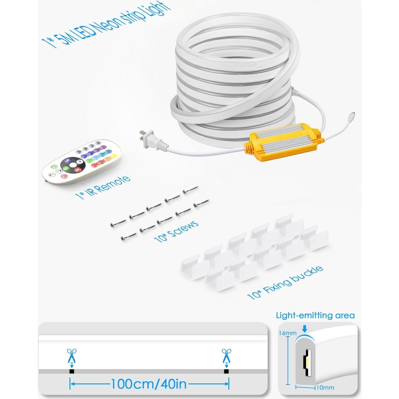 Tira de Luz Neón RGB 5M LED Impermeable 80 LEDs/M Control Remoto