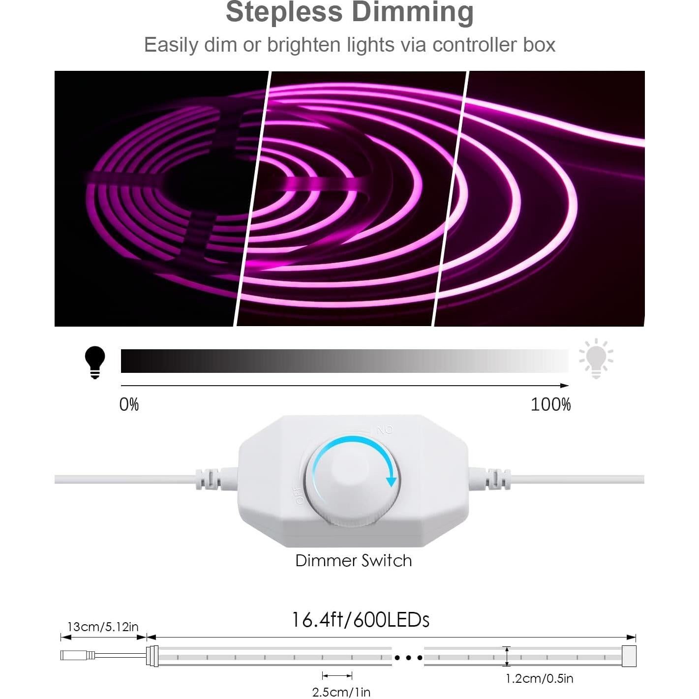 Tira de Luces LED Neón Rosa ALITOVE 5M Regulable IP67