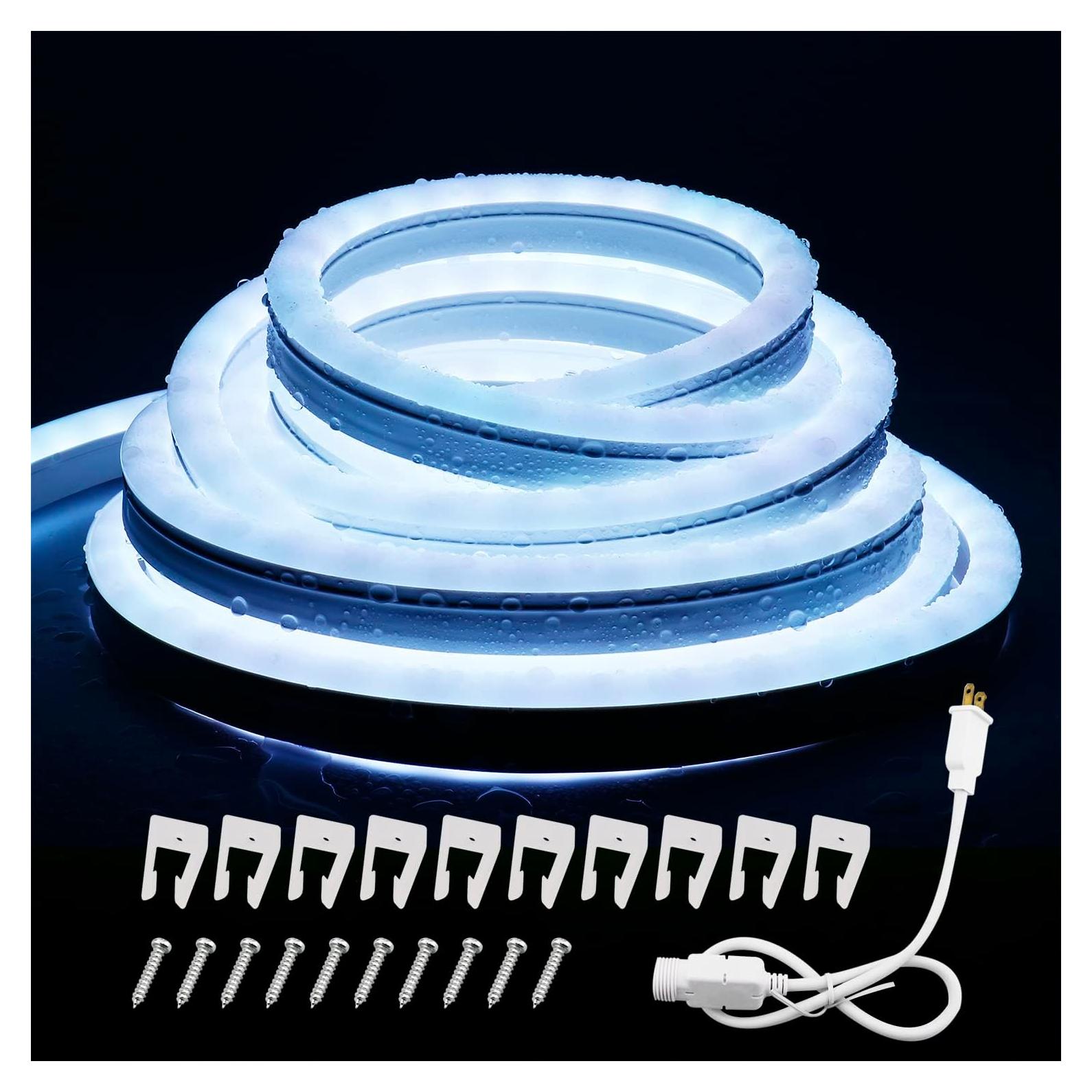 16.4FT Neon Lights Daylight, LED Flexible Linkable Waterproof Rope Strip Lights Nature White for DIY Sign Living Gaming Room Bedroom Bars Wall Party Wedding Christmas Indoor Outdoor Décor