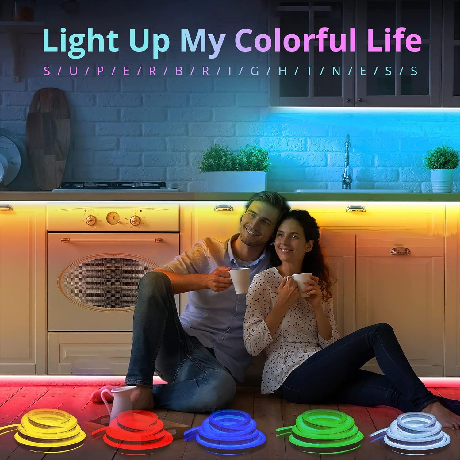 16.4FT Neon Lights Daylight, LED Flexible Linkable Waterproof Rope Strip Lights Nature White for DIY Sign Living Gaming Room Bedroom Bars Wall Party Wedding Christmas Indoor Outdoor Décor