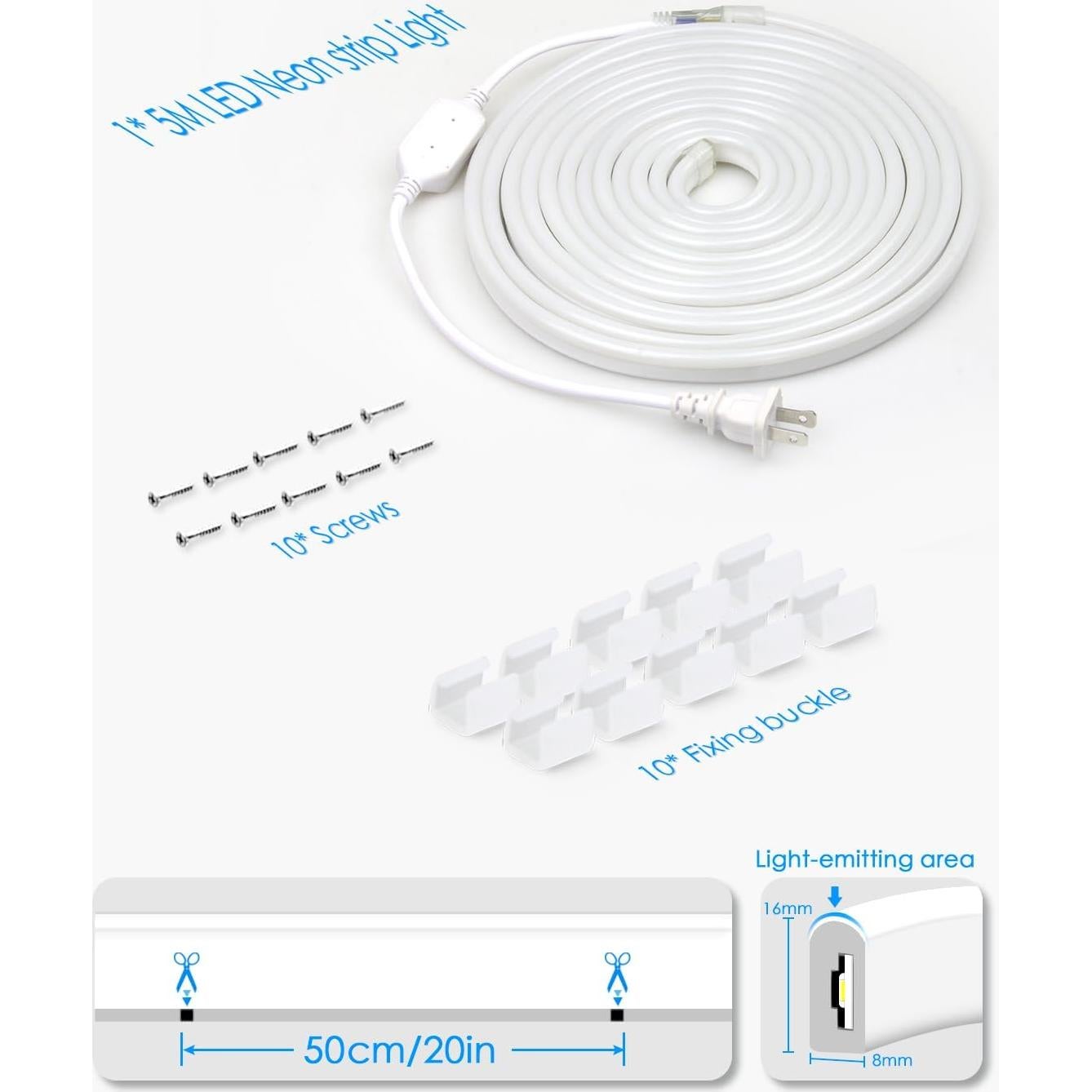 Tira de Luz Neón LED Azul 5M 120 LEDs/M Impermeable