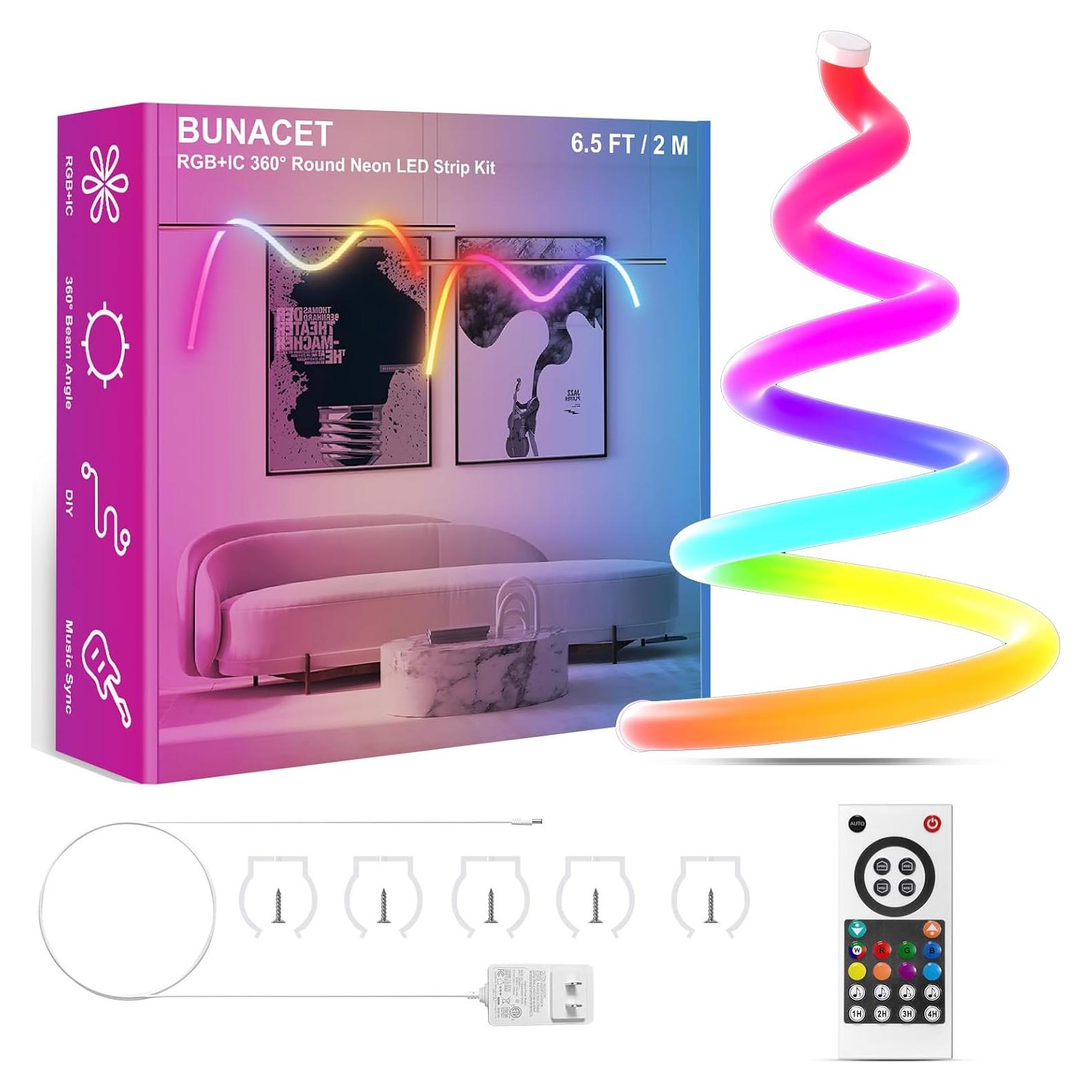 Tira de Luz LED Neón 6.5FT BUNACET RGBIC IP65 Flexible