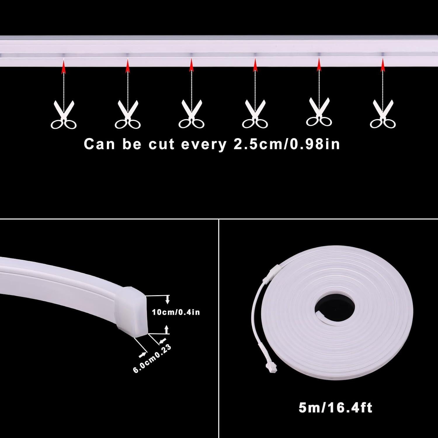 Neon LED Strip Lights, 12V Smart RGB+IC LED Strip Waterproof, 16.4ft/5M Flexible Neon LED Rope Light, Cuttable for Indoor Outdoor Decoration, DIY Sign (Product Without Power Supply)