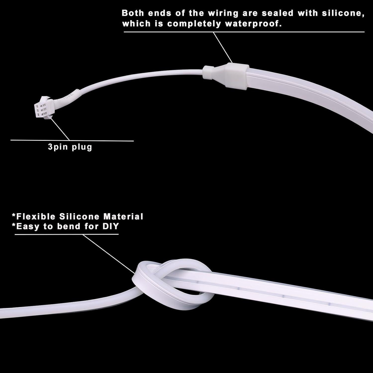 Neon LED Strip Lights, 12V Smart RGB+IC LED Strip Waterproof, 16.4ft/5M Flexible Neon LED Rope Light, Cuttable for Indoor Outdoor Decoration, DIY Sign (Product Without Power Supply)