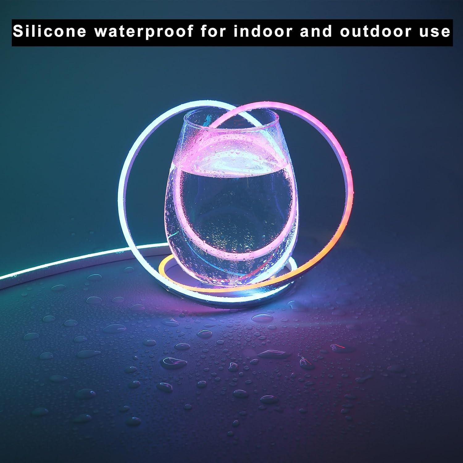 Neon LED Strip Lights, 12V Smart RGB+IC LED Strip Waterproof, 16.4ft/5M Flexible Neon LED Rope Light, Cuttable for Indoor Outdoor Decoration, DIY Sign (Product Without Power Supply)