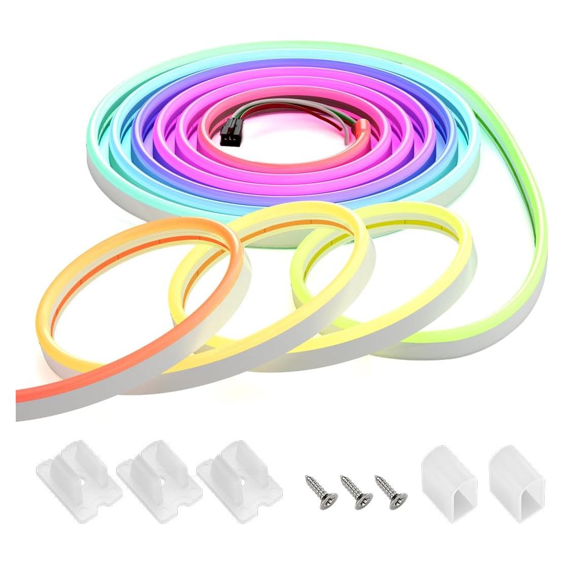 BTF-LIGHTING WS2811 IC RGB Chasing Color Side Emitting Neon Light 16.4FT DC24V 90IC 108LED/m T0615 IP67 Waterproof Flexible Addressable Rope LED Strip for Indoor DIY Decor (No Adapter or Controller)