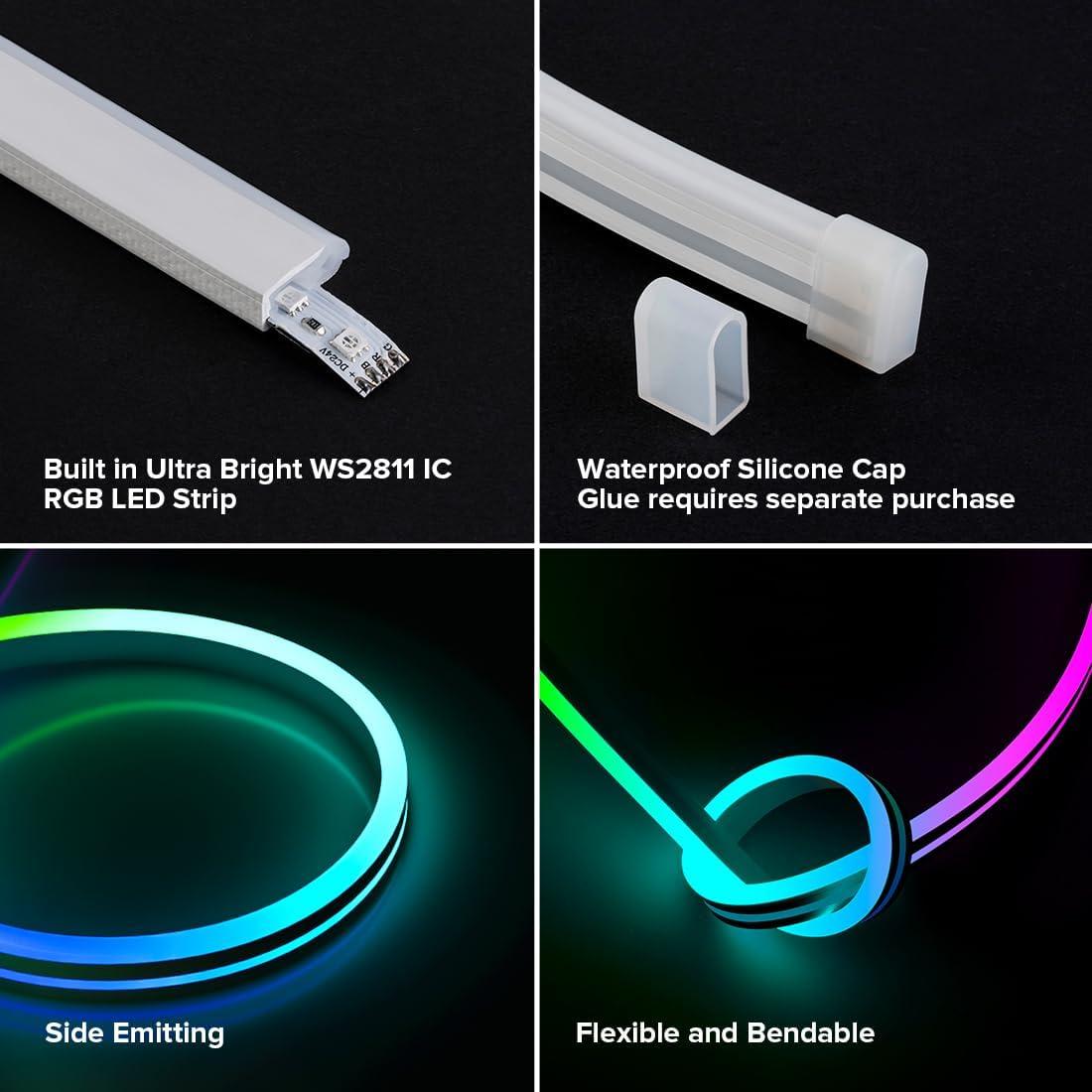 BTF-LIGHTING WS2811 IC RGB Chasing Color Side Emitting Neon Light 16.4FT DC24V 90IC 108LED/m T0615 IP67 Waterproof Flexible Addressable Rope LED Strip for Indoor DIY Decor (No Adapter or Controller)