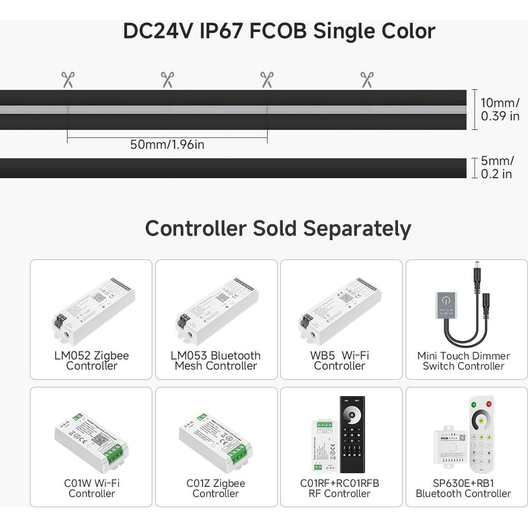 Cinta LED FCOB BTF-LIGHTING 5M IP67 Blanco Cálido 2700K