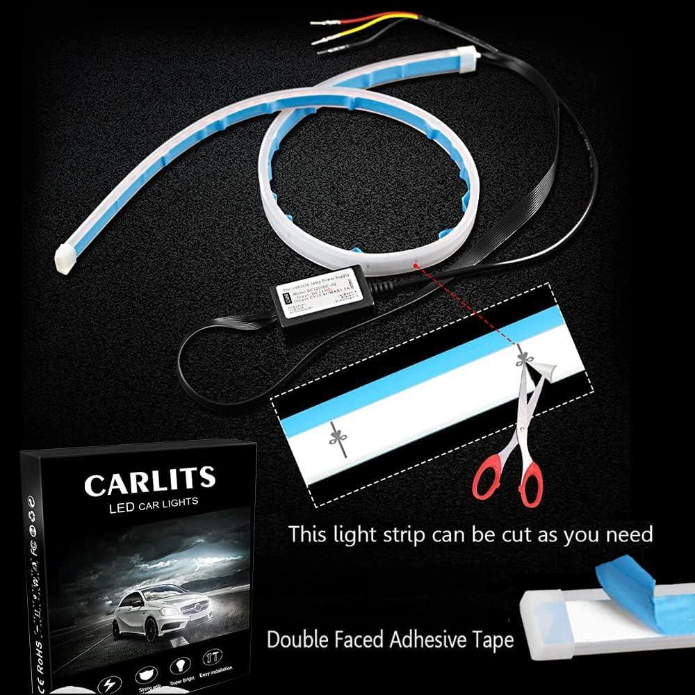 Luces LED para Automóvil CARLITS 60.96 cm 2 Piezas DRL Ámbar y Blanco