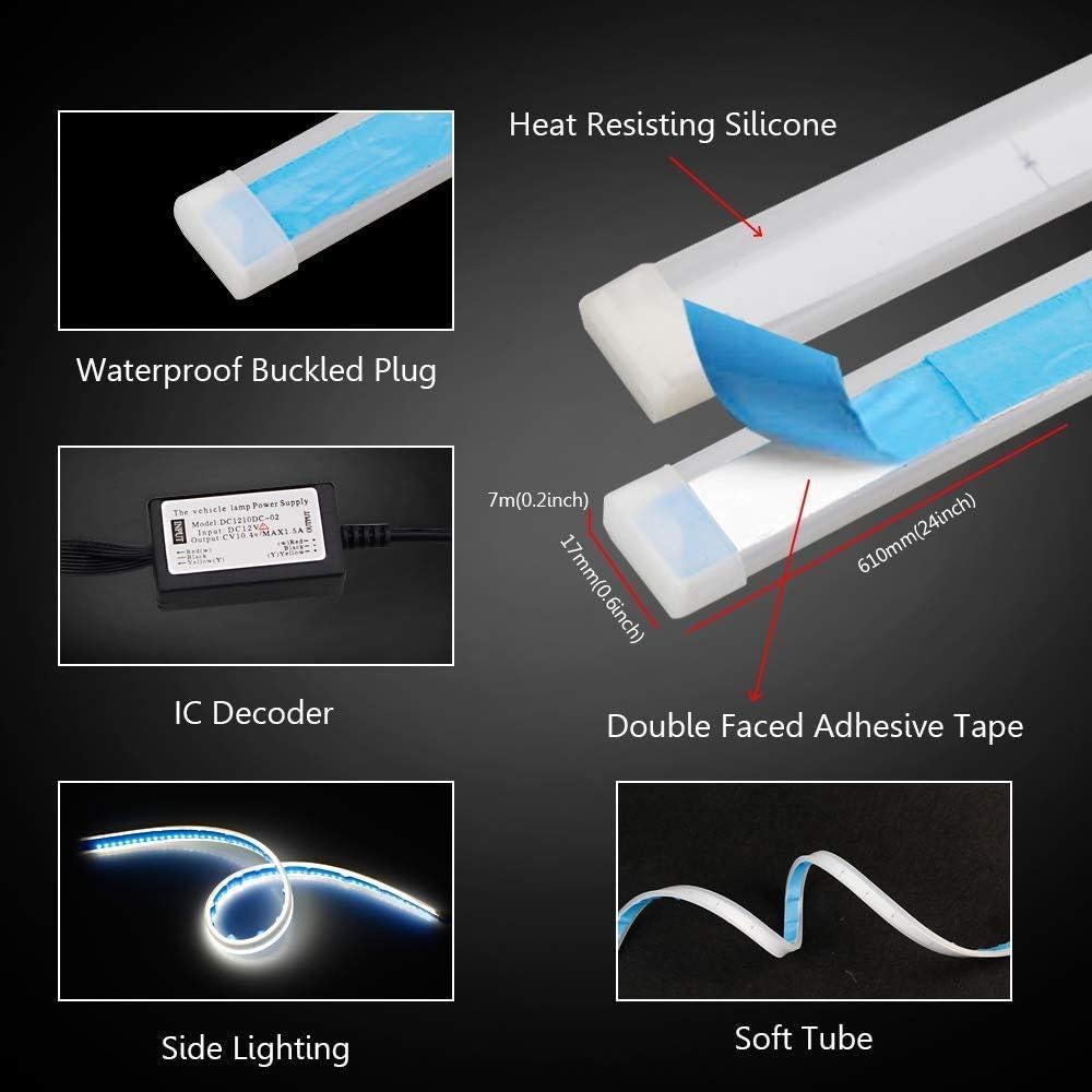 Luces LED para Automóvil CARLITS 60.96 cm 2 Piezas DRL Ámbar y Blanco