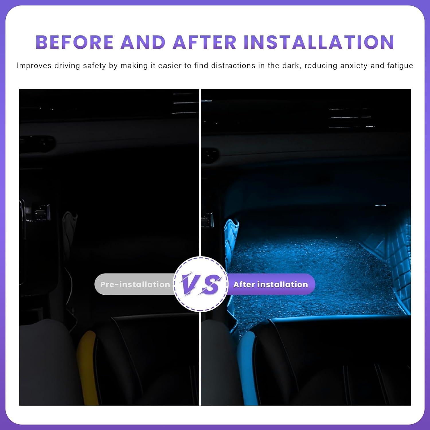 Car LED Strip Light, 12V 24 LEDs RGB Under Dash Ambient Night Light, Cigarette Lighter Neon LED Strip Lights, Universal Atmosphere Lamp Decorative Strip for Car Truck SUV (Ice Blue)