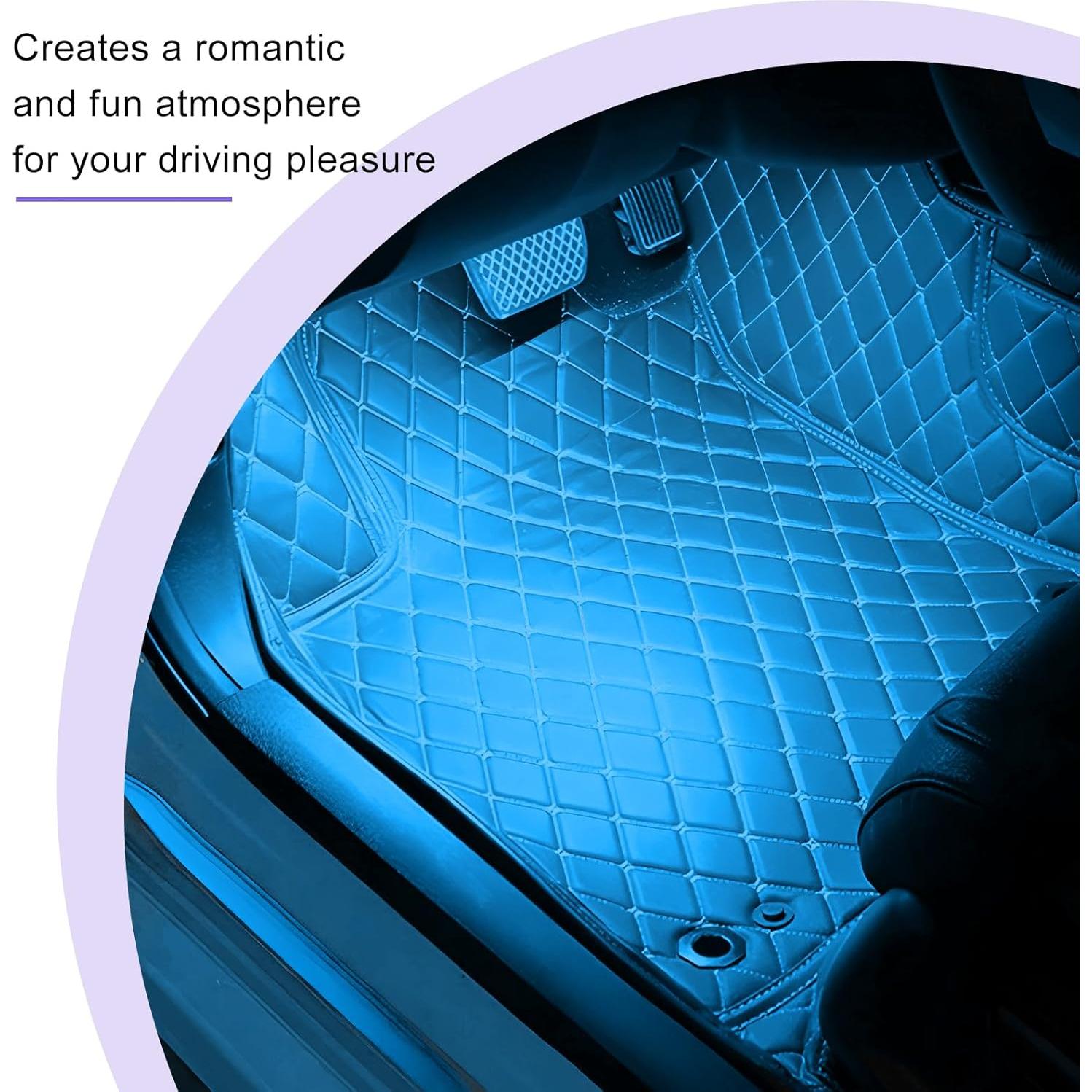 Car LED Strip Light, 12V 24 LEDs RGB Under Dash Ambient Night Light, Cigarette Lighter Neon LED Strip Lights, Universal Atmosphere Lamp Decorative Strip for Car Truck SUV (Ice Blue)