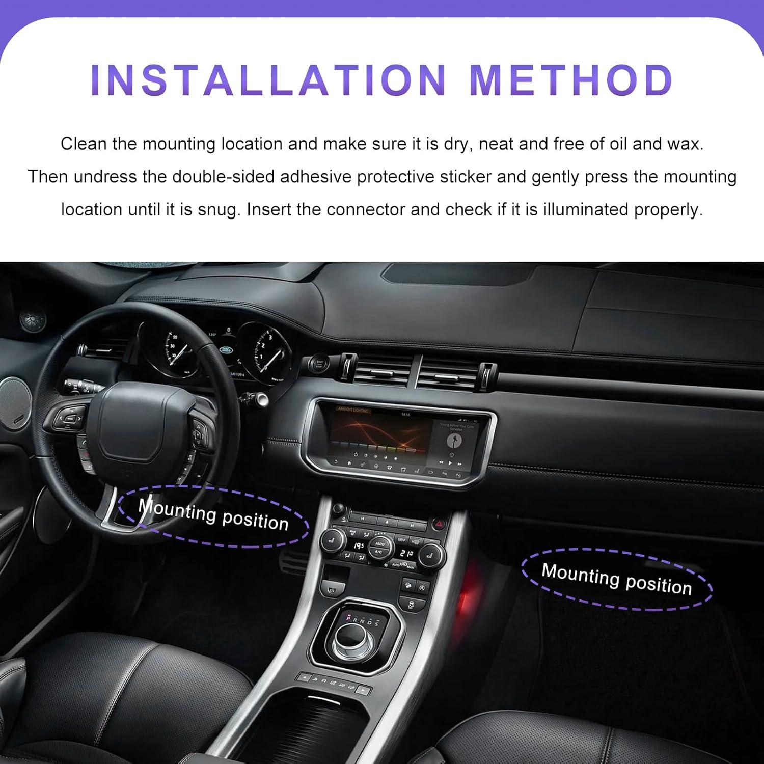 Car LED Strip Light, 12V 24 LEDs RGB Under Dash Ambient Night Light, Cigarette Lighter Neon LED Strip Lights, Universal Atmosphere Lamp Decorative Strip for Car Truck SUV (Ice Blue)