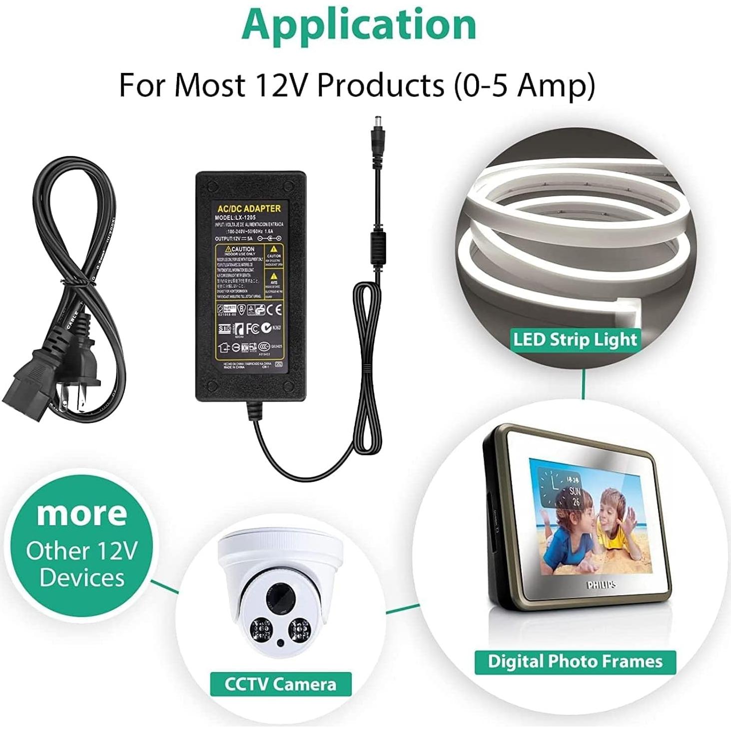 Fuente de Poder 12V 5A Lamomo Adaptador para Tira LED SADY