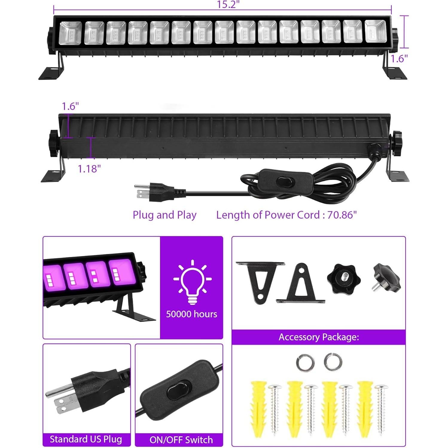 Barra de luz negra LED 36W ISUERFY, 1.5m, 120°