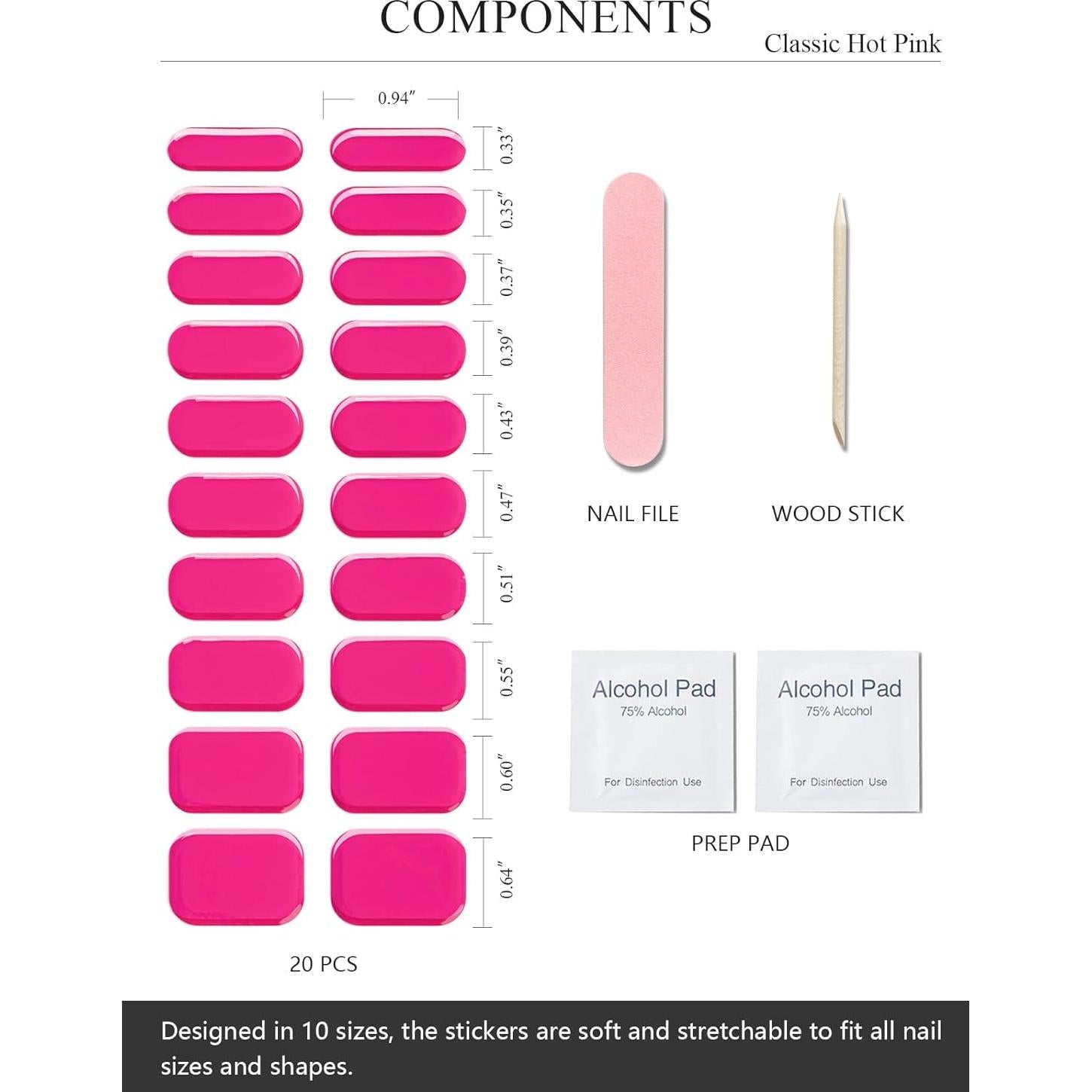 Tiras de Uñas de Gel Semi-Curadas AutyaMee Rosa Caliente 20 Pzas