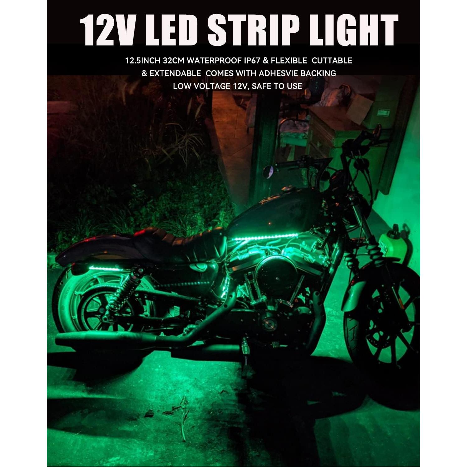 Tira de luz LED verde impermeable Keiurot 32.3cm 12V - Paquete de 4