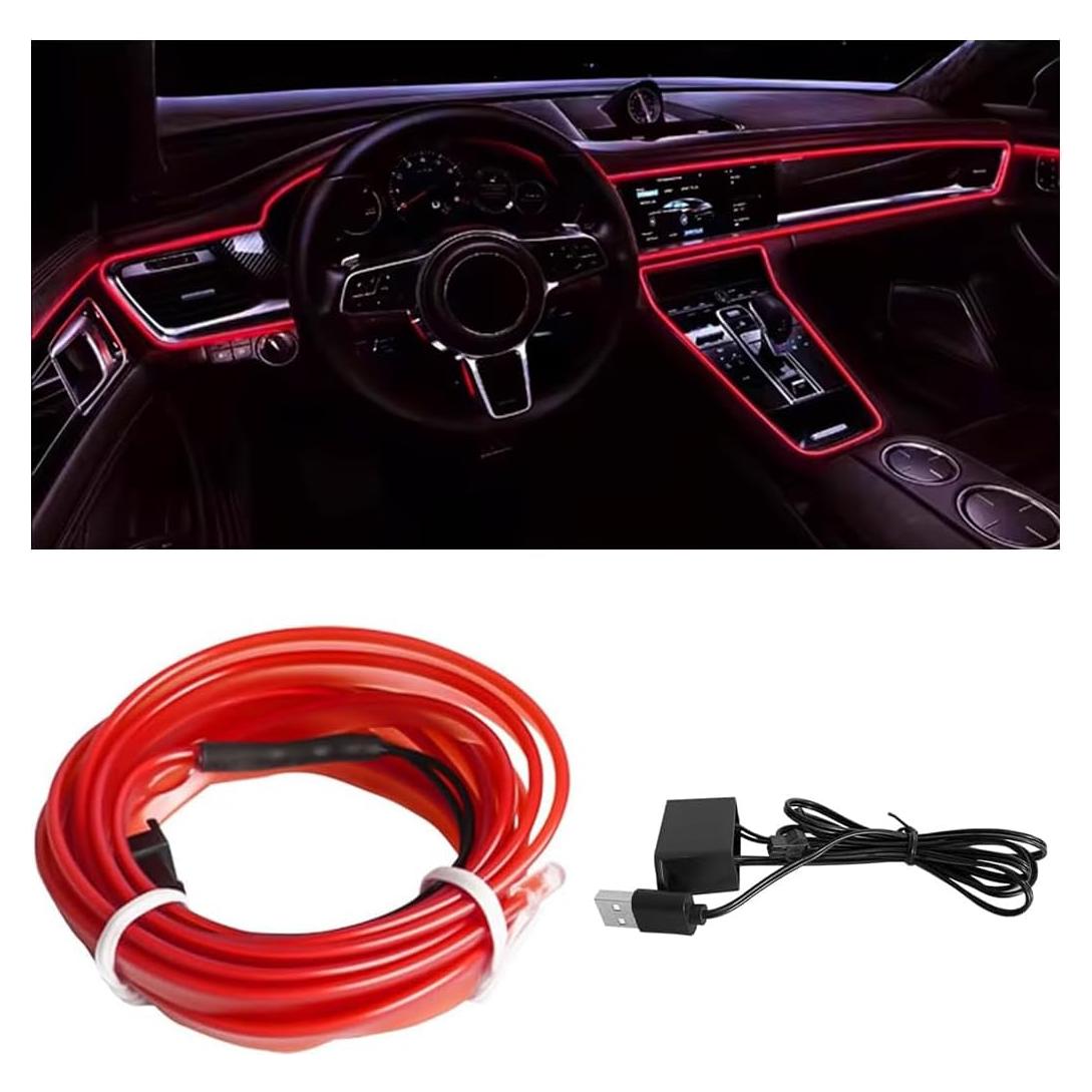 Tiras de luces LED para interiores de automóviles KHGUZ 5m Rojo