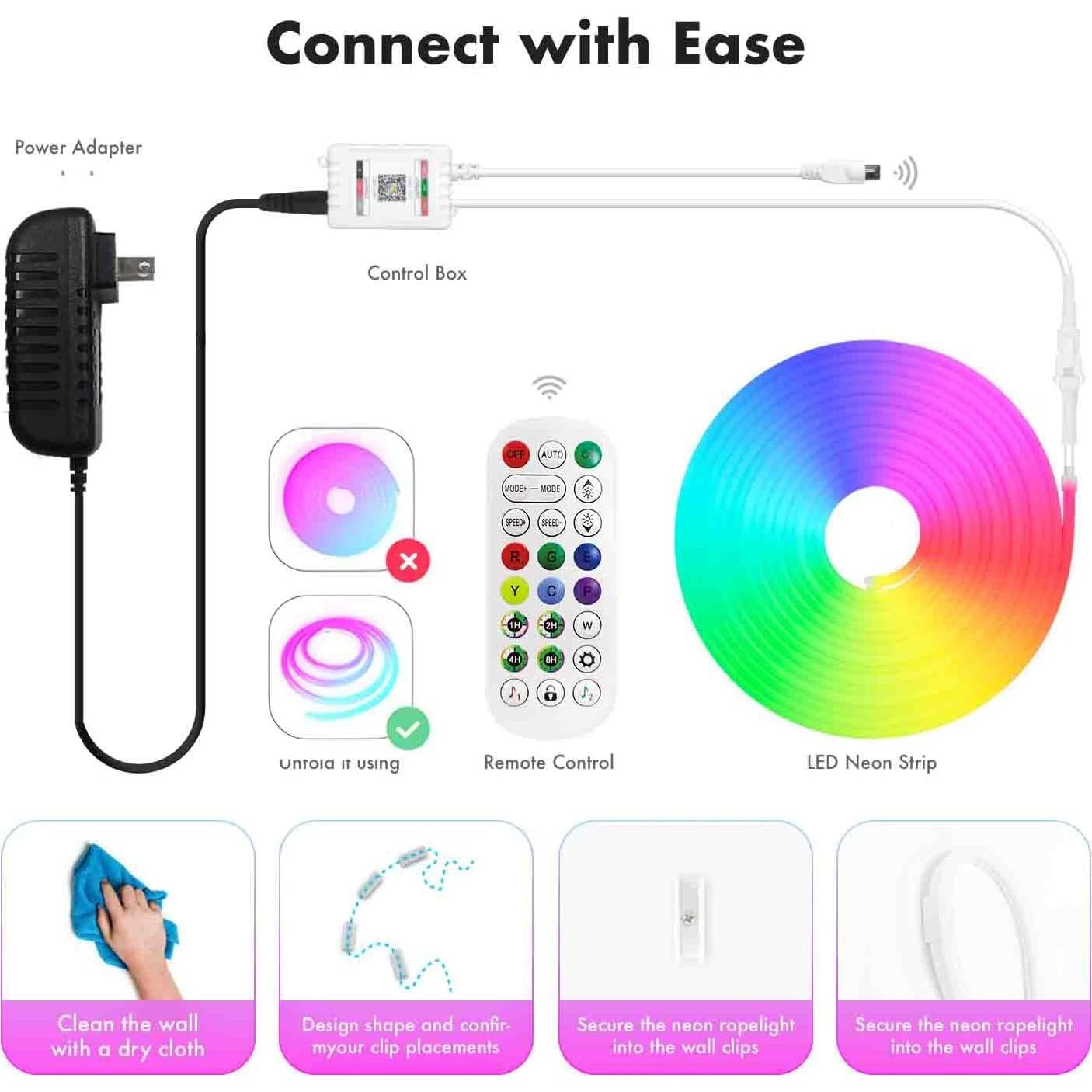 Tira LED RGB 5m ATHONO, Impermeable IP67, Sincronización Música