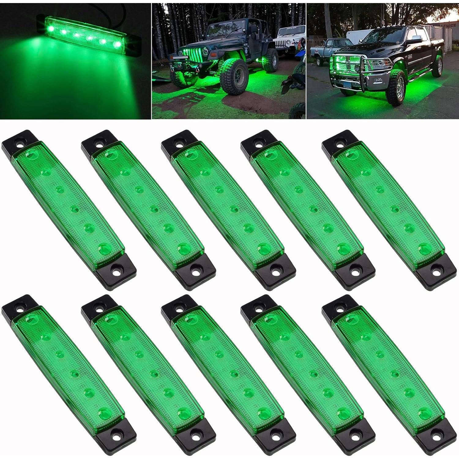 Luces LED de Tira de Roca PSEQT 10 Pcs Verde IP67 12V