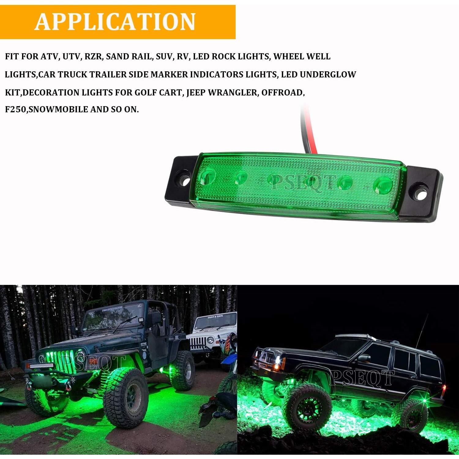 Luces LED de Tira de Roca PSEQT 10 Pcs Verde IP67 12V