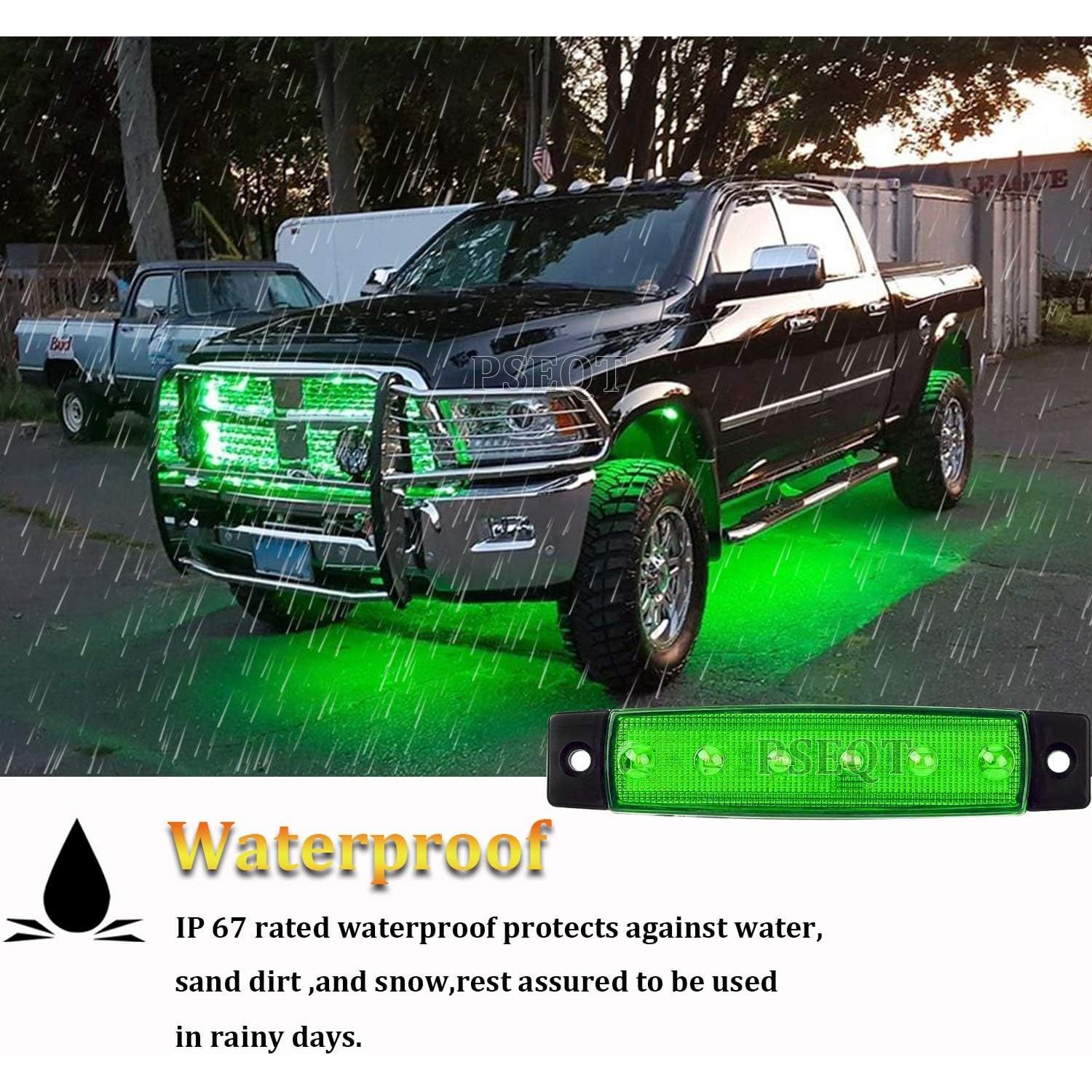 Luces LED de Tira de Roca PSEQT 10 Pcs Verde IP67 12V