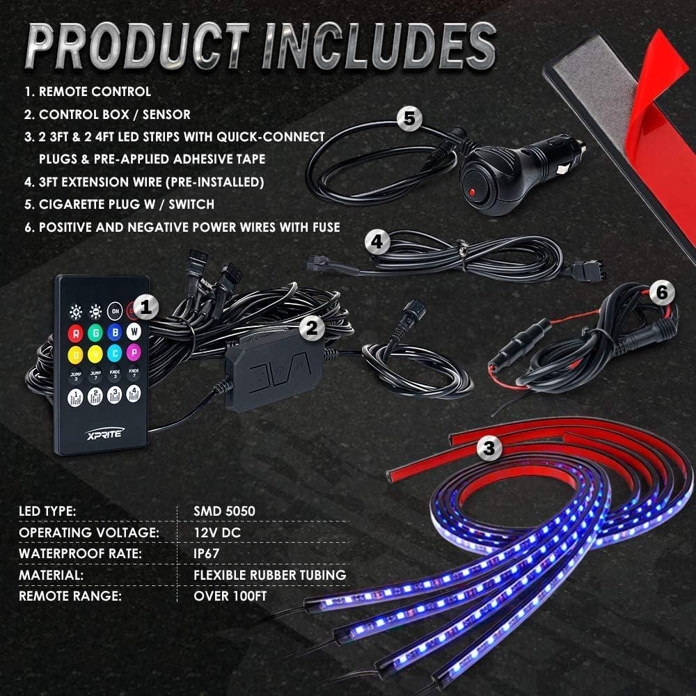 Kit de Iluminación LED RGB Xprite 4 Pcs para Automóviles