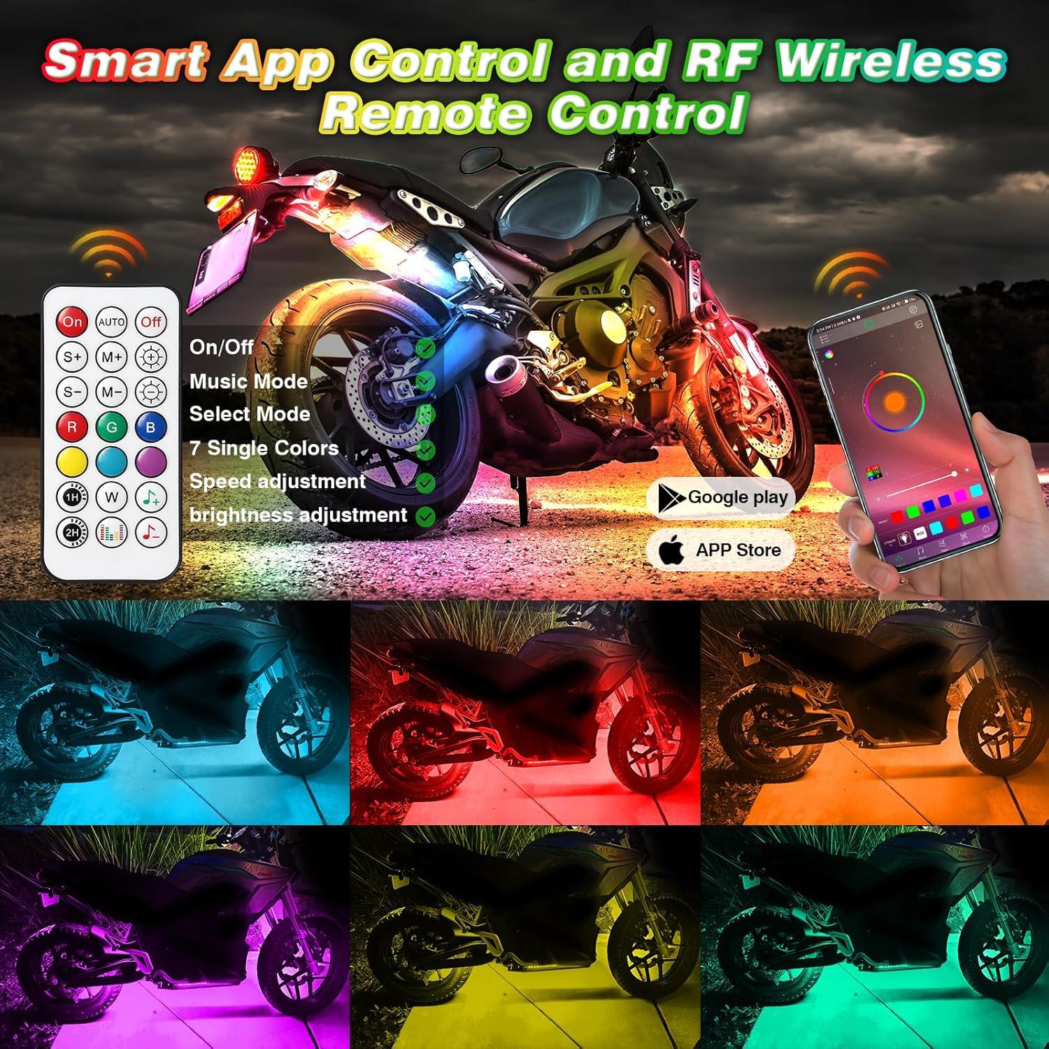 Kit de Luces LED RGB ZONECONA para Motocicleta 12PCS IP68