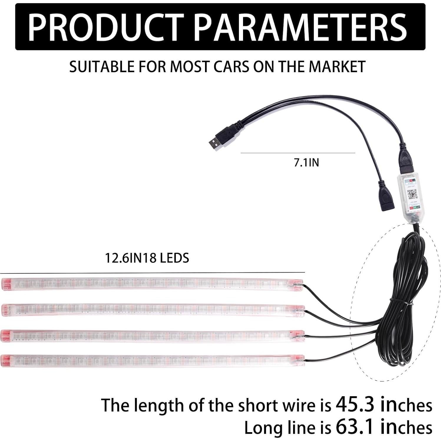 Tira LED Interior de Coche Ailinge RGB 72 LEDs USB 5V Impermeable