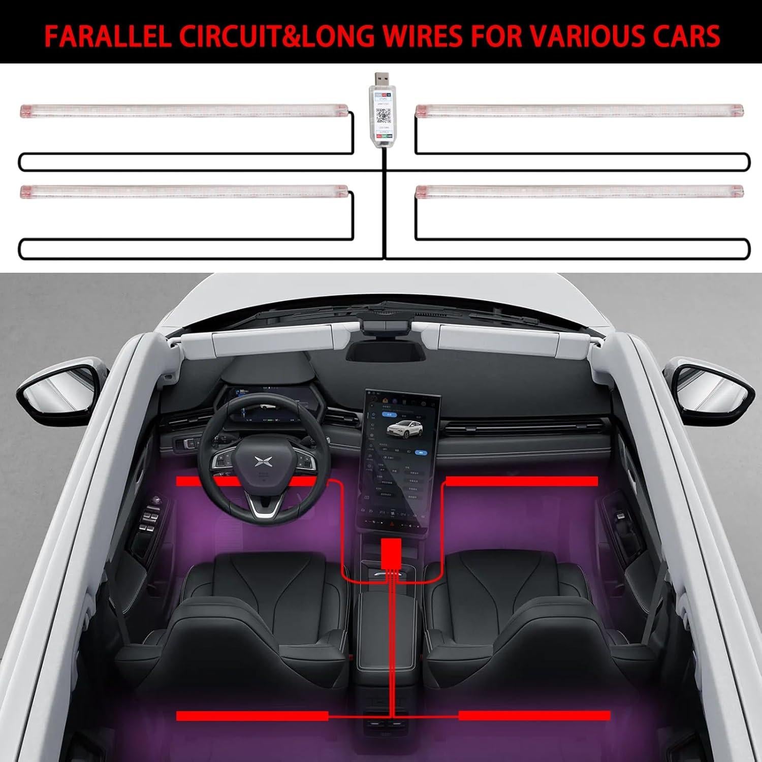 Tira LED Interior de Coche Ailinge RGB 72 LEDs USB 5V Impermeable