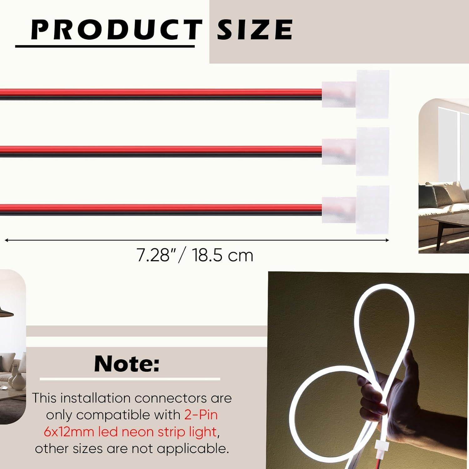 10 Conectores LED Neon 12V Sin Soldadura Relaxweex 6x12mm