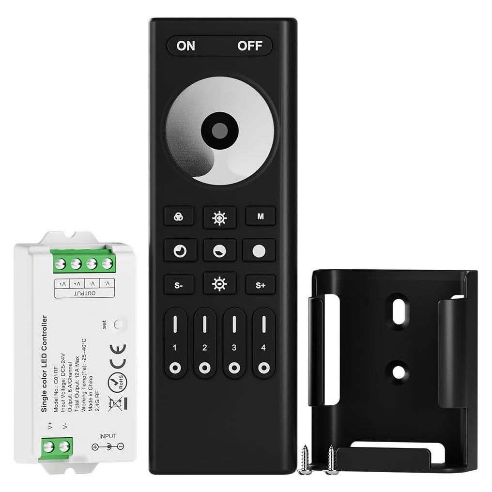 BTF-LIGHTING 5050SMD FCOB COB Dimming RF 2.4GHz Wireless Remote RC01RFB & C01RF Tuya Controller Kit 4 Zones Group Control PWM Single Color (+V -V) 2pin LED Strip Neon Rope Light DC5V DC12V DC24V