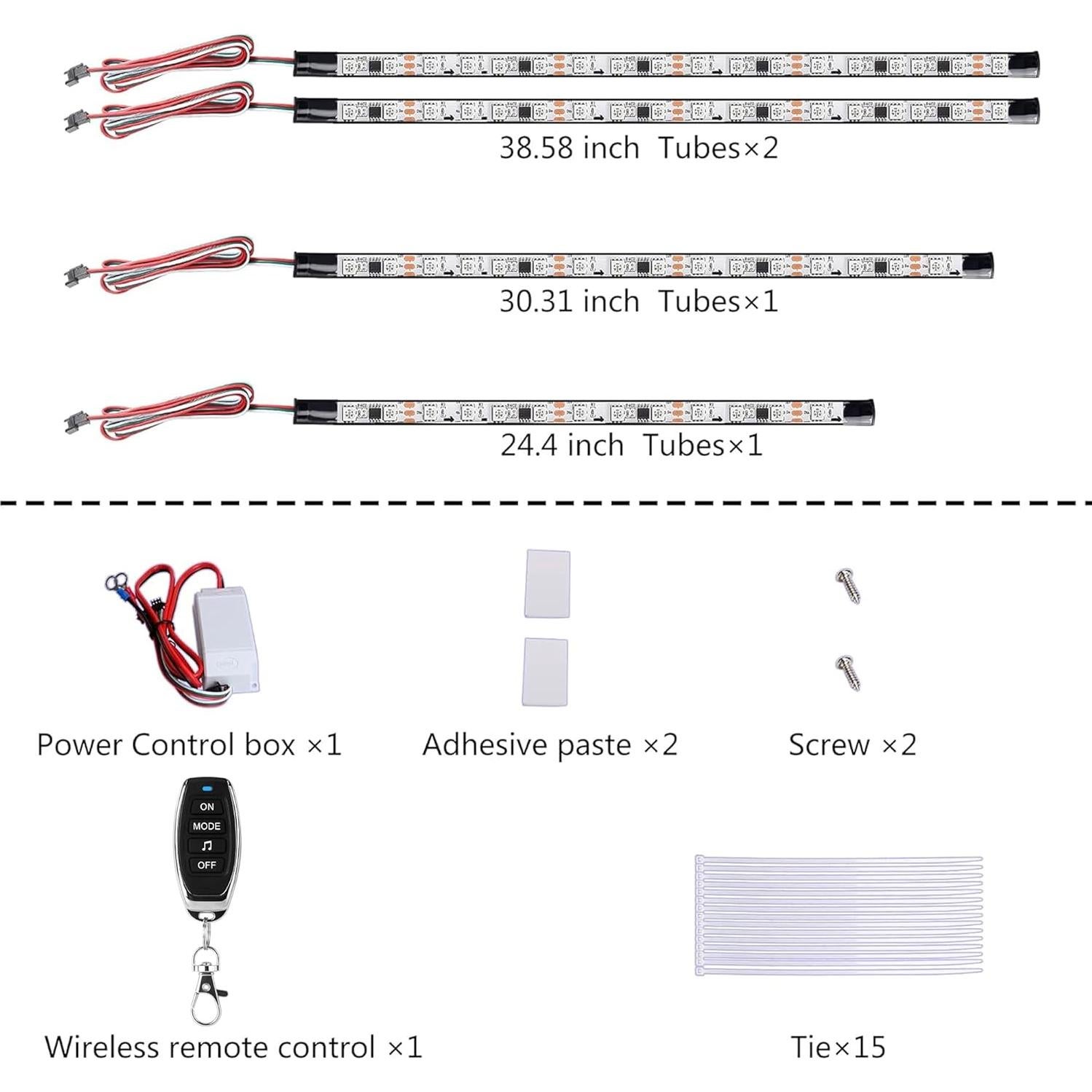 Kit de luces LED Underglow 10L0L 4 PCS, 24 modos, impermeable