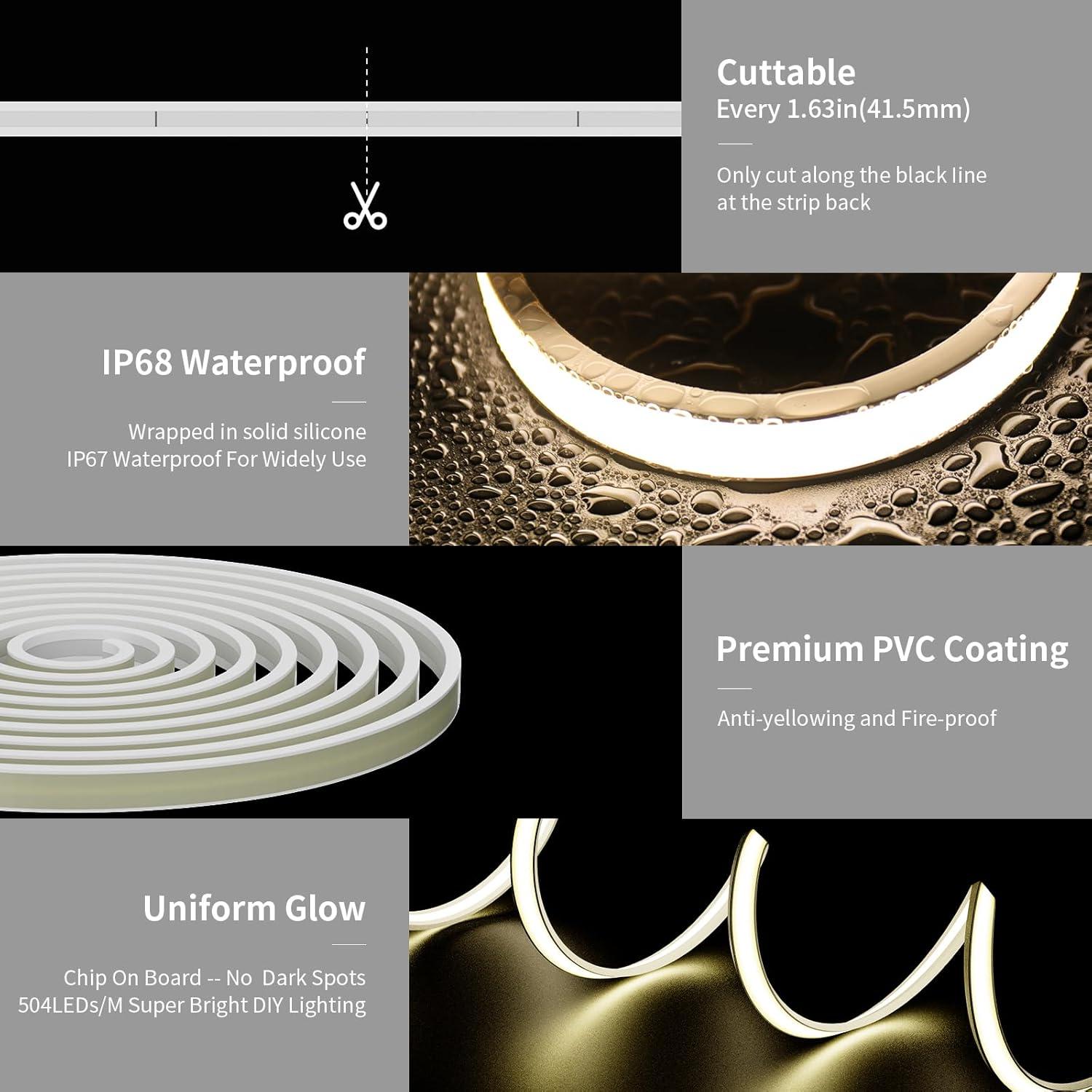 Tira LED Neon COB PAUTIX 5m 4000K IP68 Impermeable 504 LEDs/m